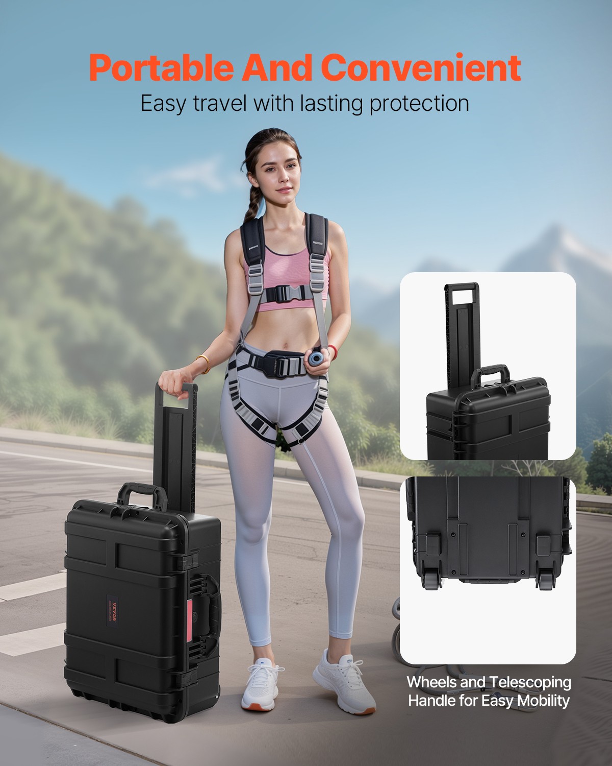 VEVOR 2.5 Cu.ft Weatherproof Hard Case Rolling Wheels & Retractable Handle