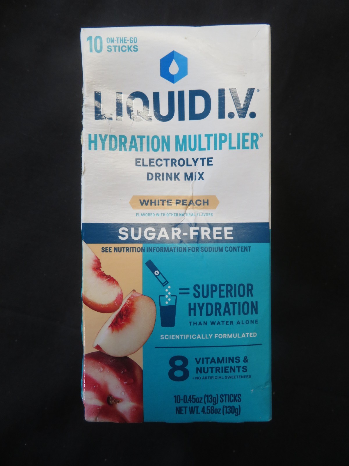 10 Stick Packs Liquid I.V. Hydration Multiplier Drink Mix .45 Oz Ea White Peach