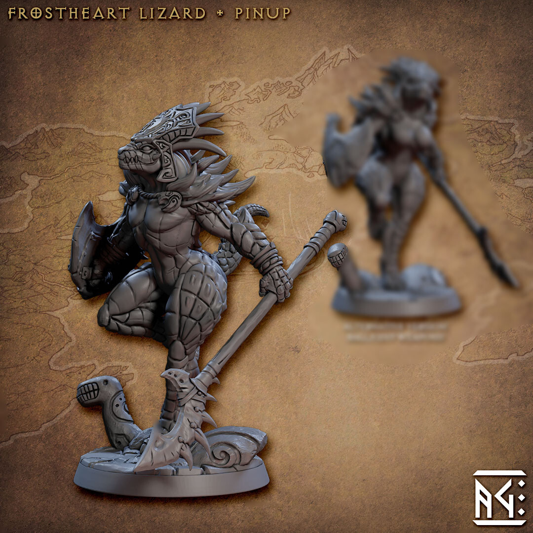 Lizard Fighter - PinUp - Artisan Guild Fantasy D&D Miniature
