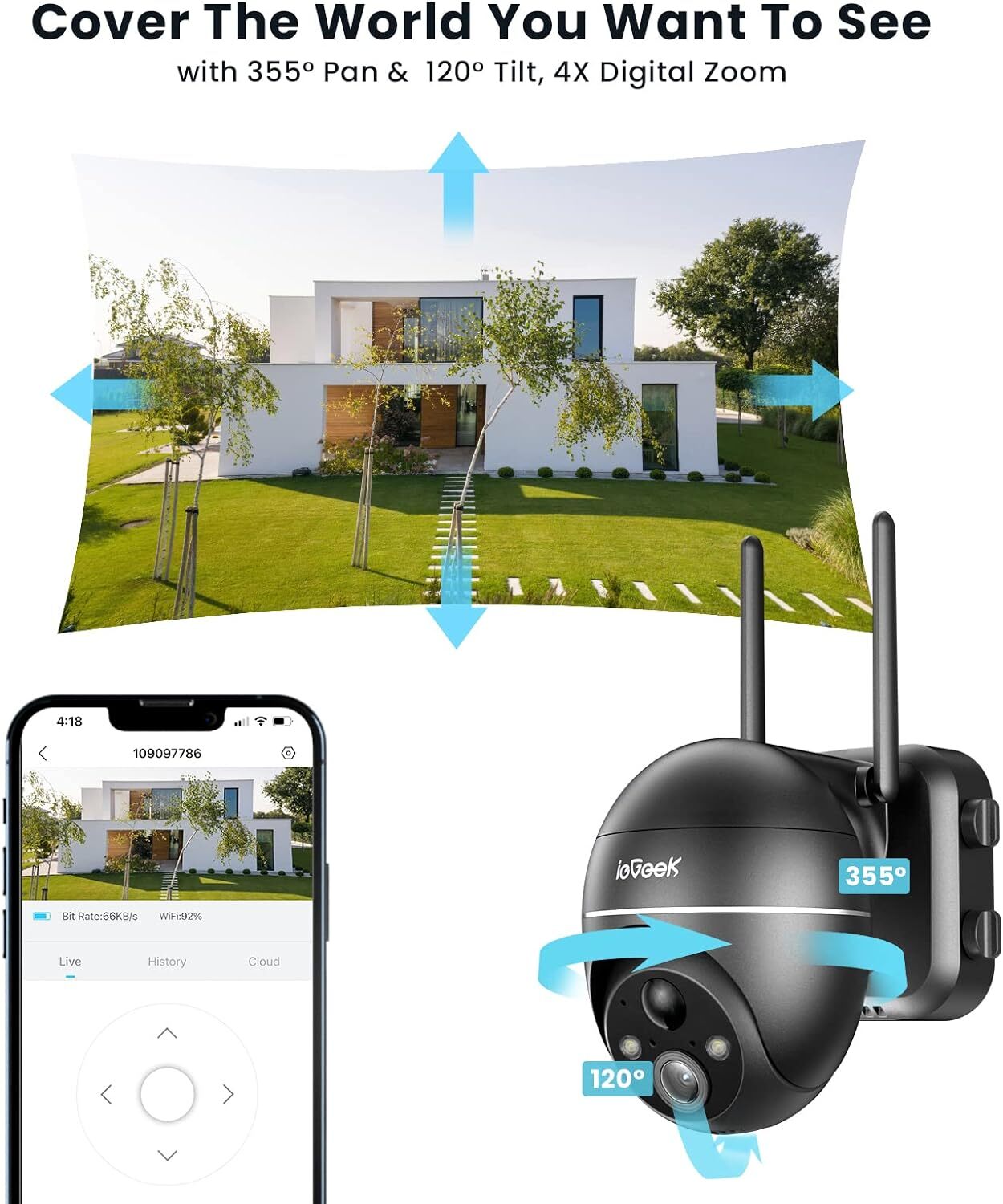 ieGeek 5MP WiFi Wireless Outdoor Solar Powered Security Camera Waterproof IP65