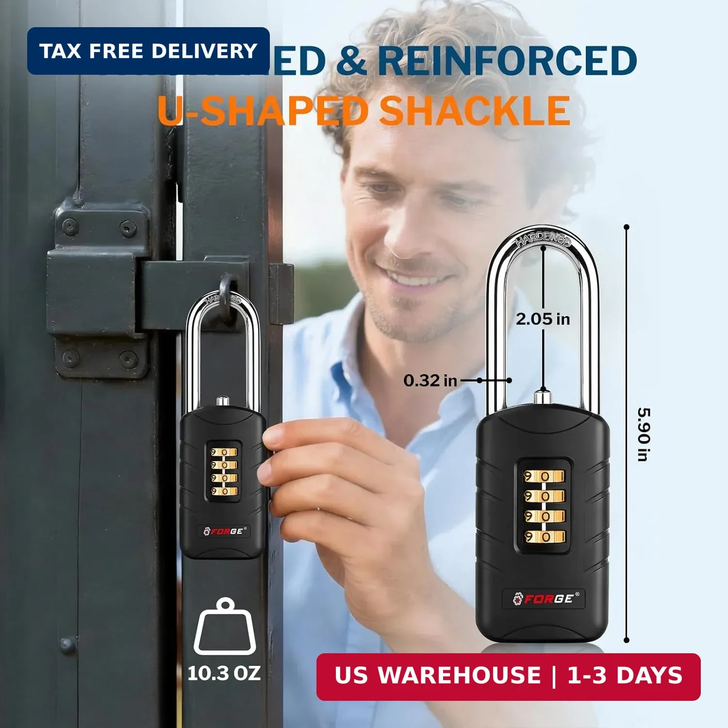 Forge 4-Digit Combination Padlock with Backup Keys, Recover Forgotten Code, Wate