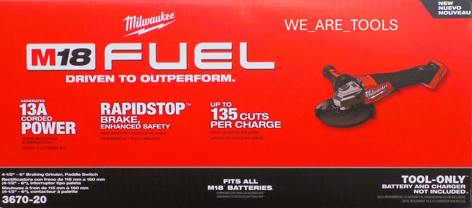 New Milwaukee Fuel 3670-20 M18 4-1/2"-6" Braking Grinder Paddle Switch 18V