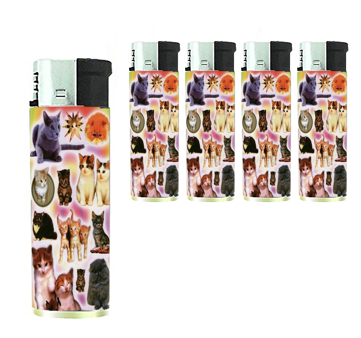 Whole Lotta Cats C1 Lighters Set of 5 Electronic Refillable Butane Blue