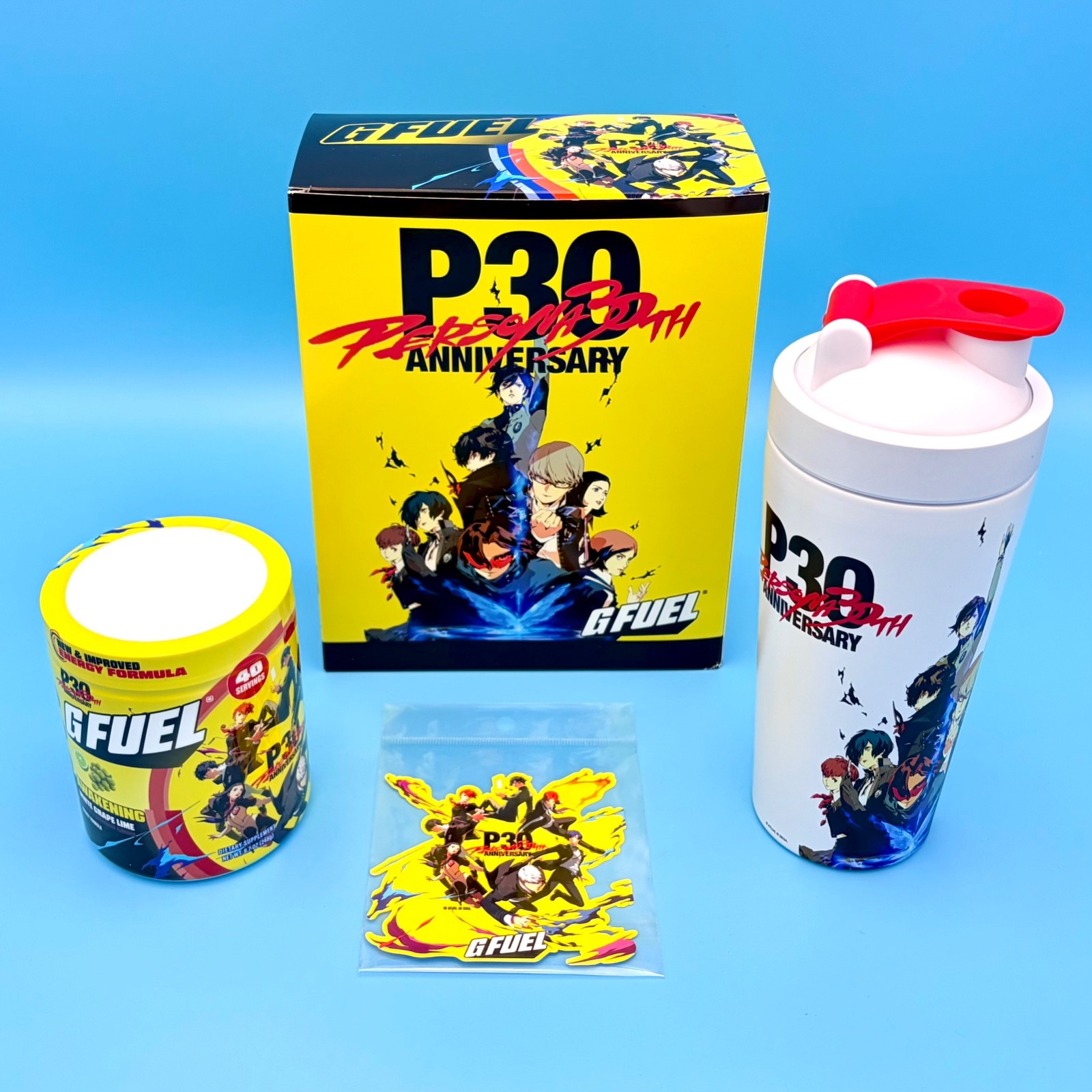 G Fuel Persona 30th Anniversary Awakening Collector's Box Tub Shaker Cup Sticker