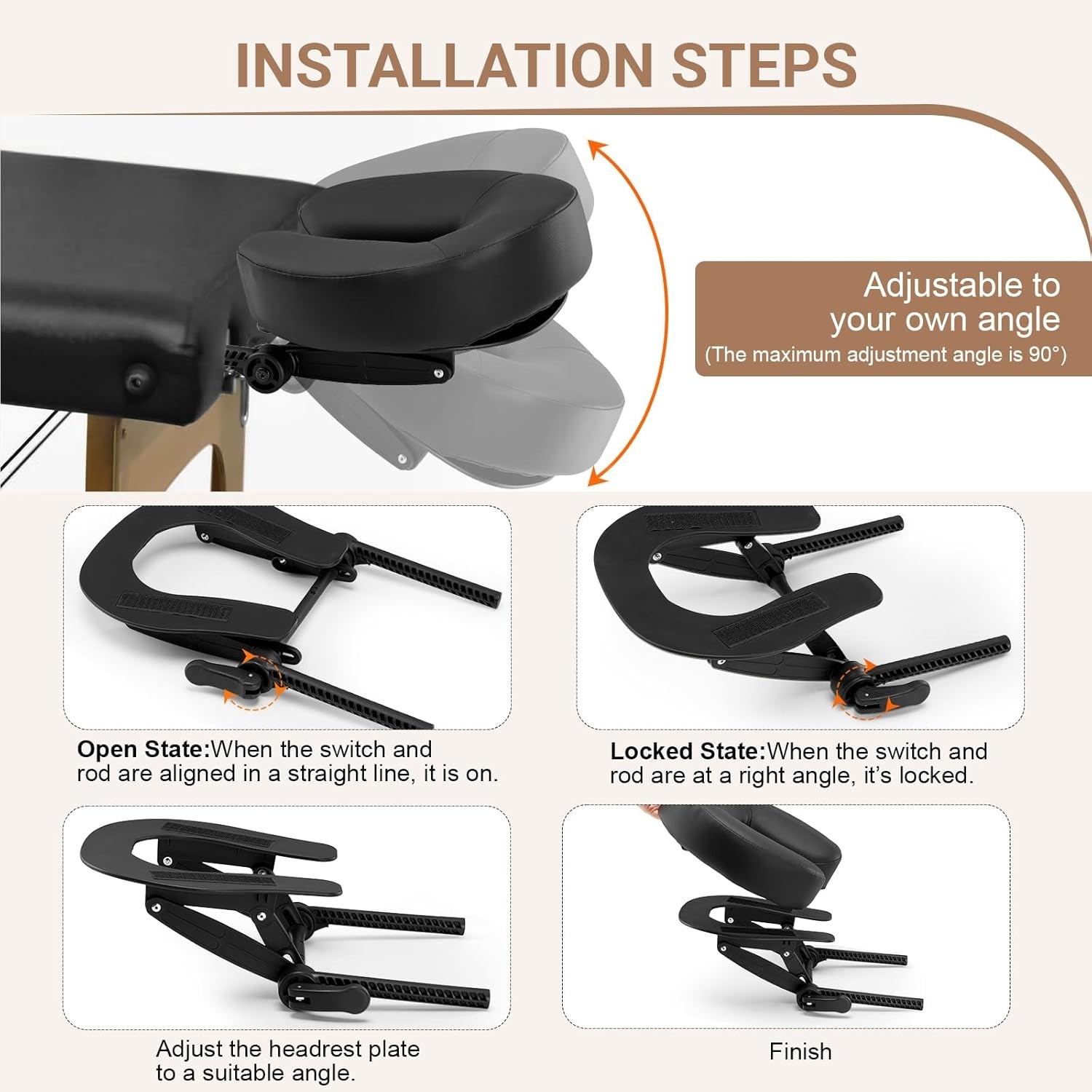 Face Down Tabletop Massage Kit Adjustable Face Cradle and Arm Rest Pad Black