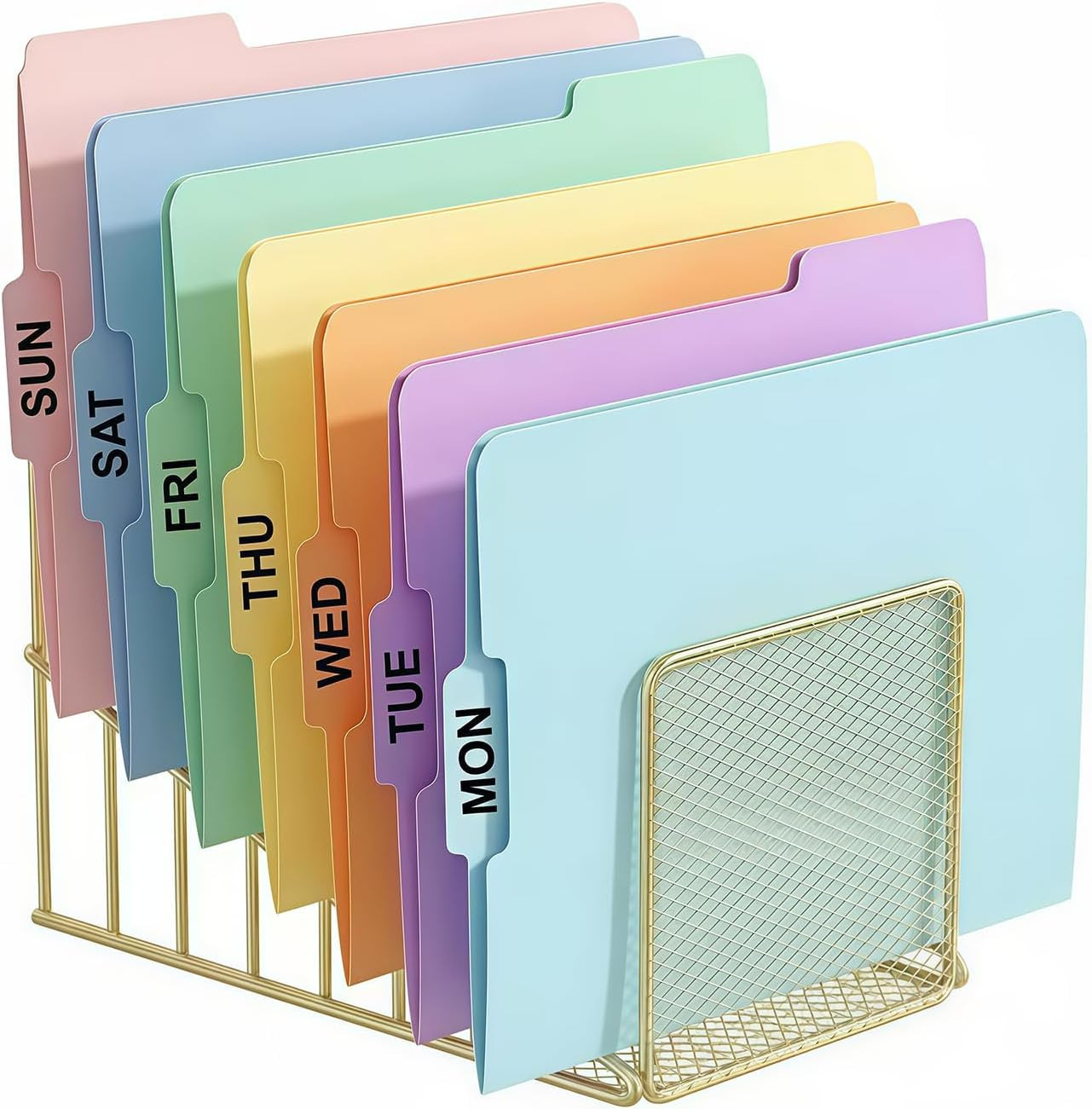 Gold Desk Organizer 7  Inclined Vertical File Folder Holder Sorter with Mesh Fro