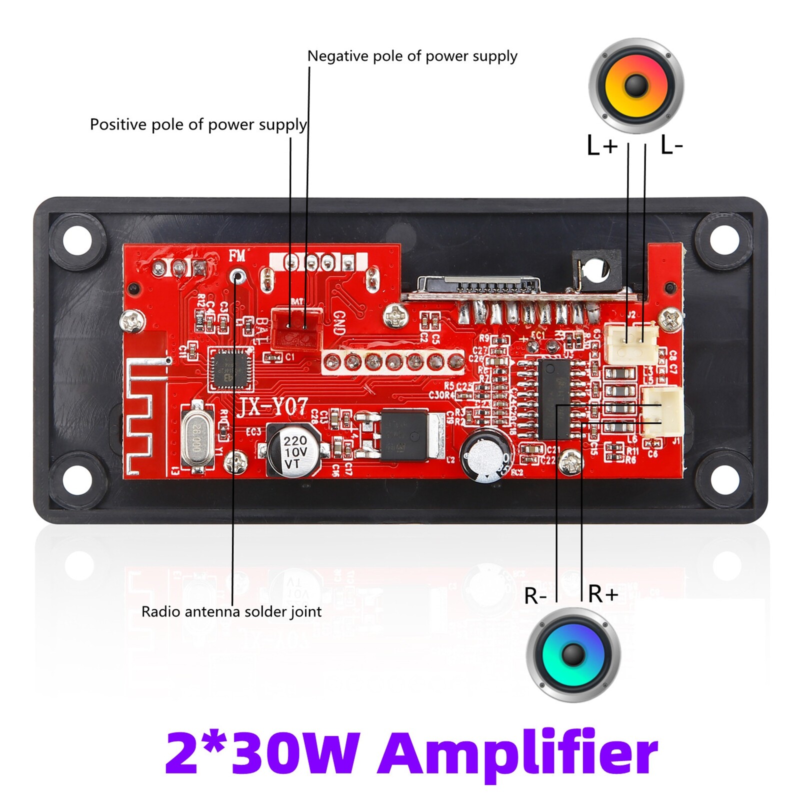60W 2*30W Amplifier DC 12V MP3 Decoder Board Module Kit Bluetooth MP3 USB AUX FM
