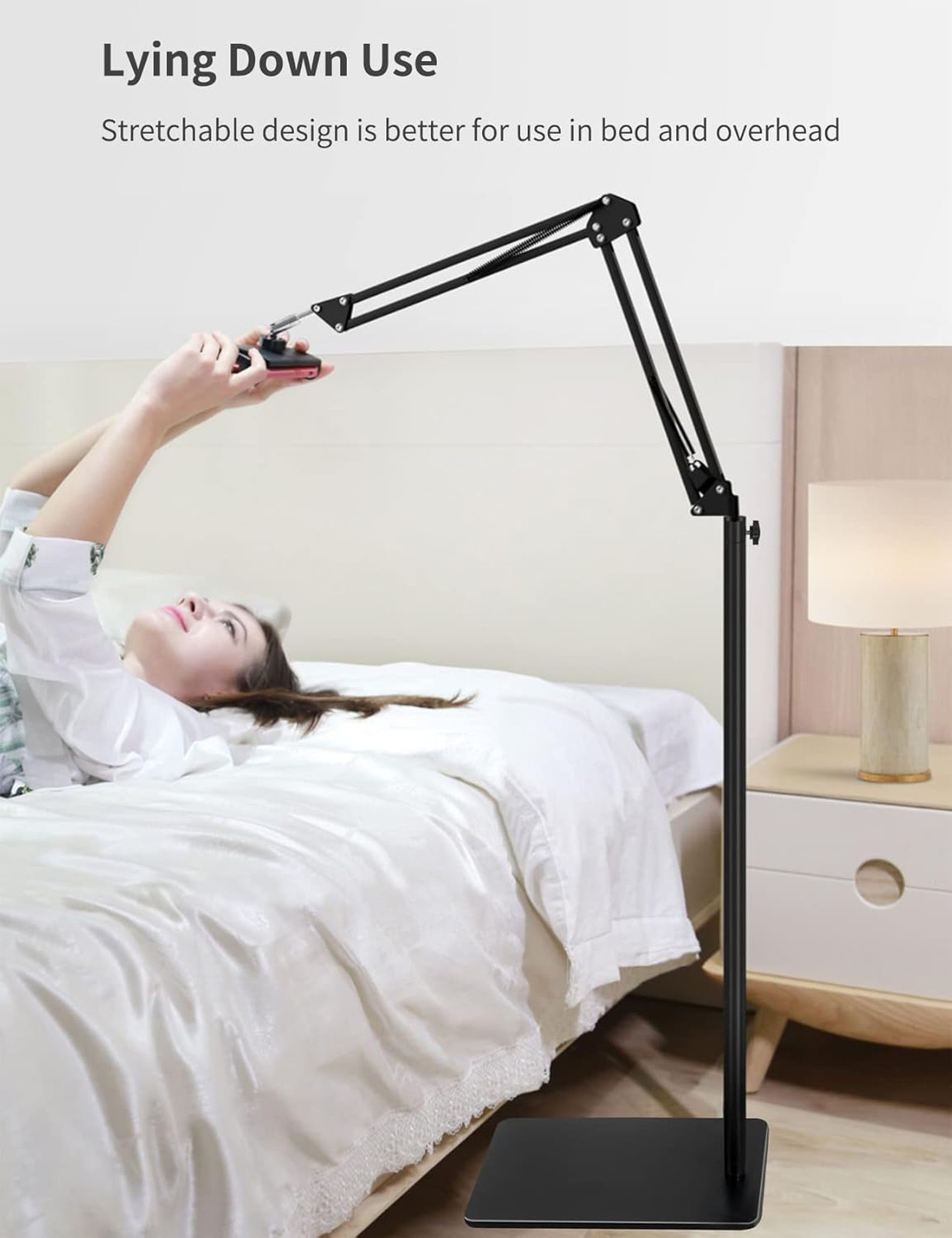 Tablet Floor Stand with Double Weight Base Height Adjustable Arm Stretchable