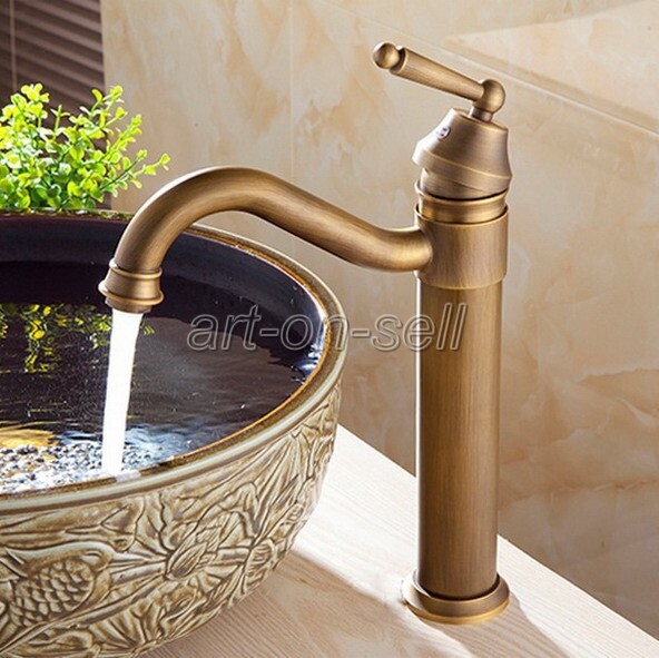 Antique Brass Swivel Spout Bathroom Basin Sink Mixer Tap Washroom Faucet anf215