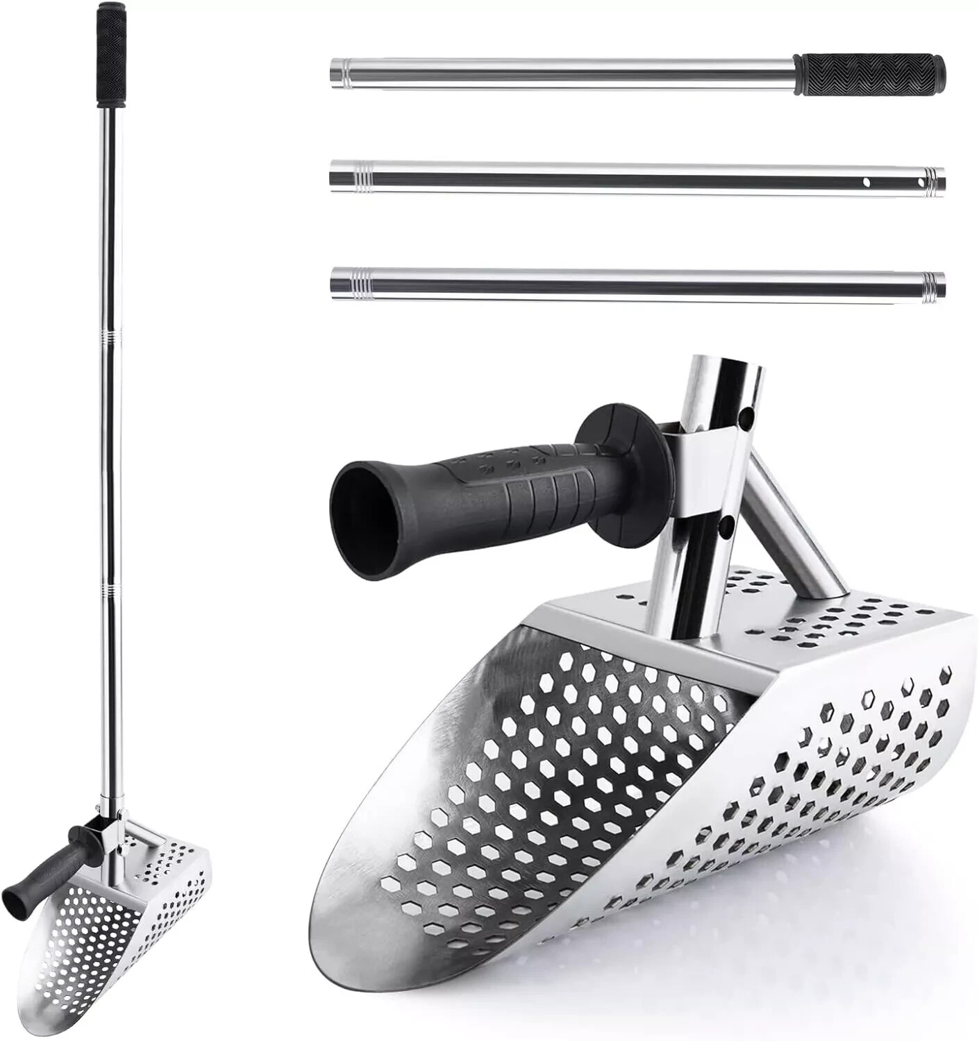 Sand Scoop for Metal Detecting,Stainless Steel Beach Scoop Shovel w Long Handle
