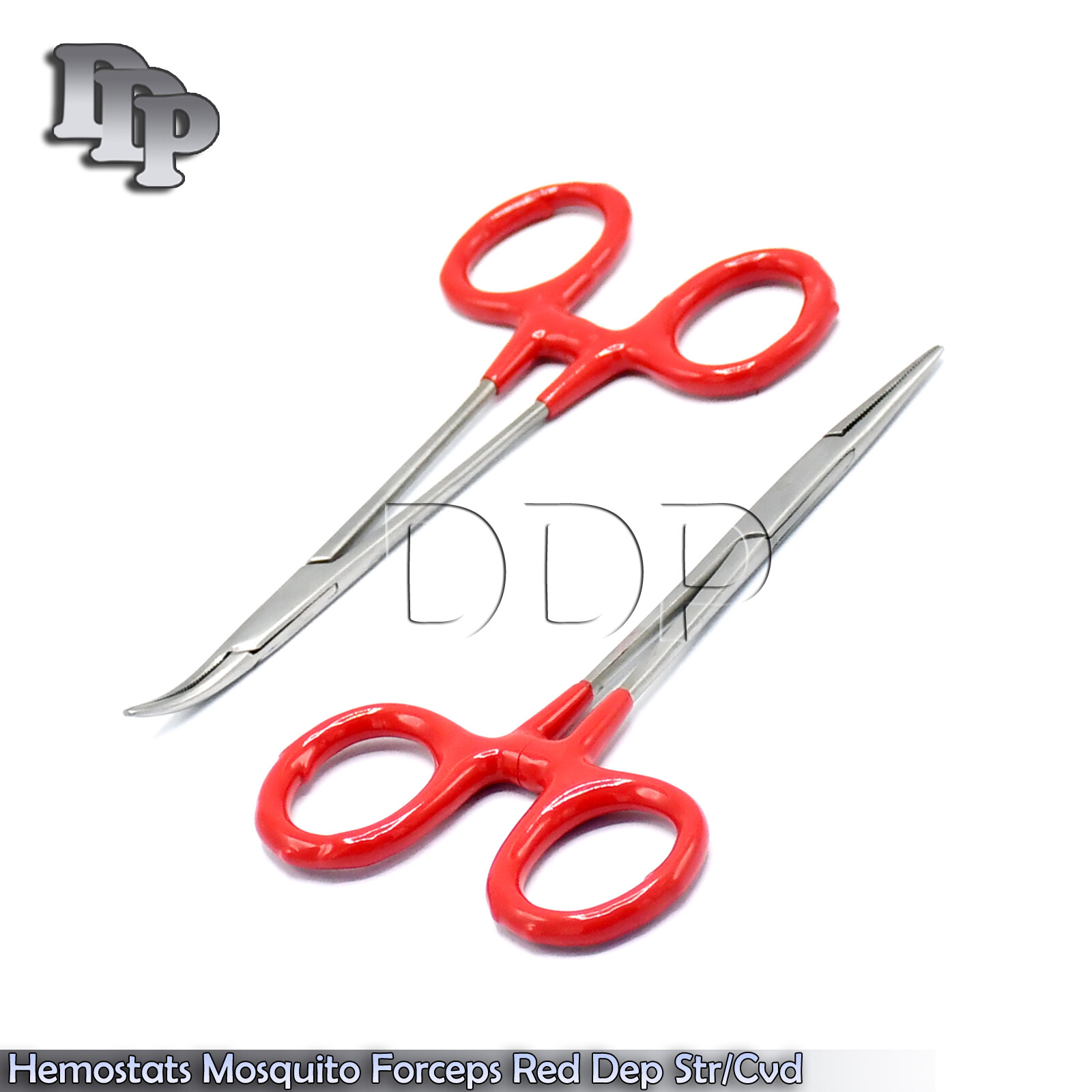 Hemostats Mosquito Forceps Surgical Red Dep Handle 5" Straight + Curved