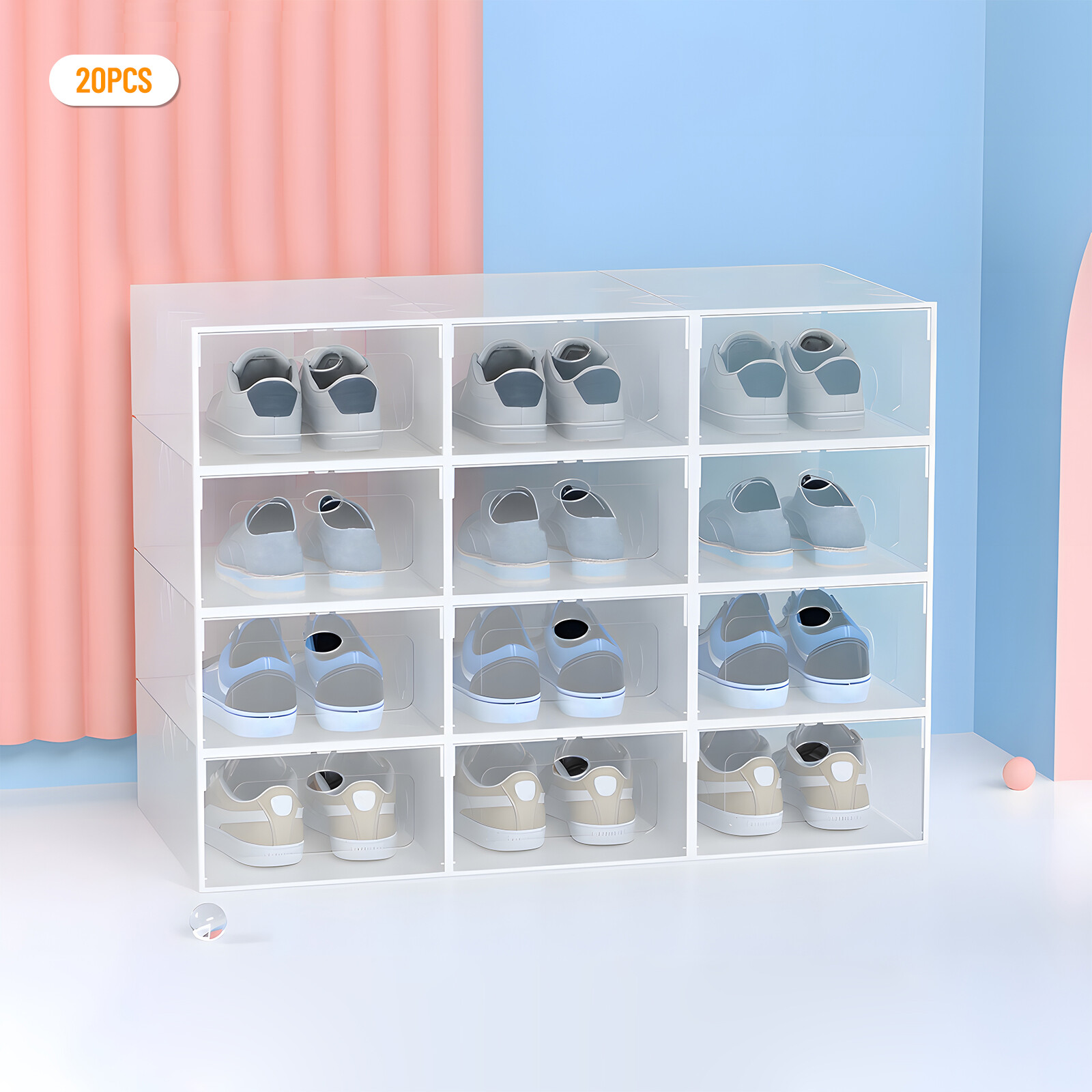 20pcs Sneaker Display Case Organizer Stackable Shoe Storage Box Set Stackable