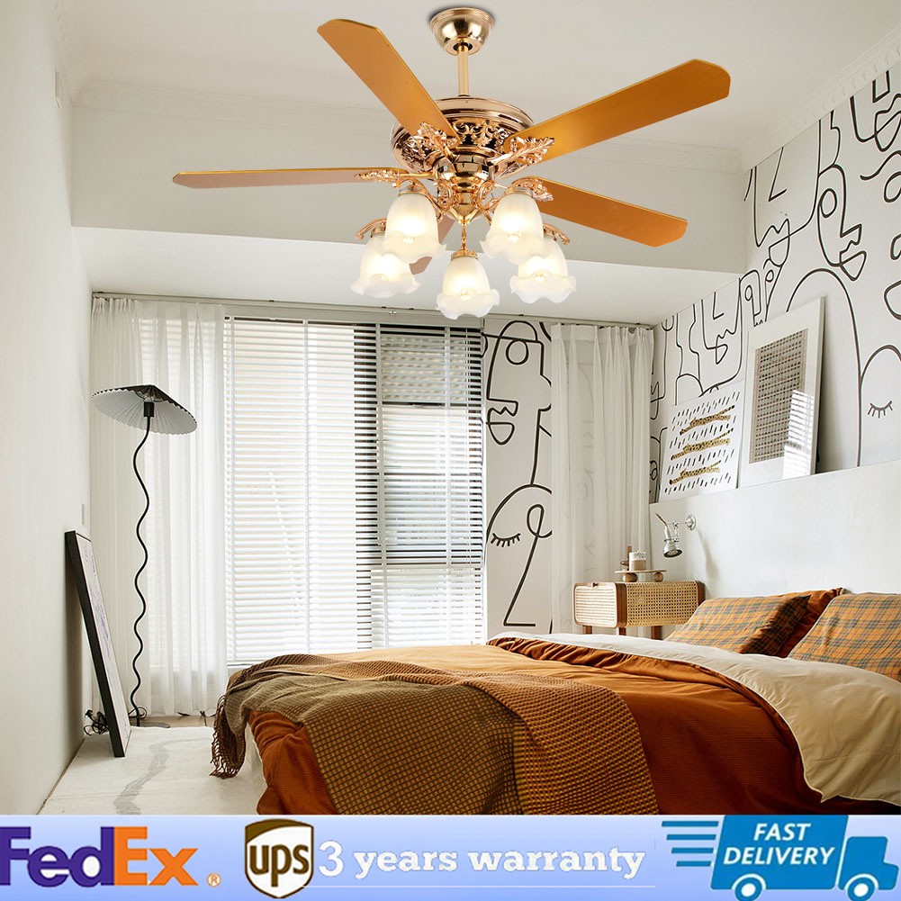 52" Chandelier Ceiling Fan Light with Remote Control 5-Blades Fan Home LED Lamp