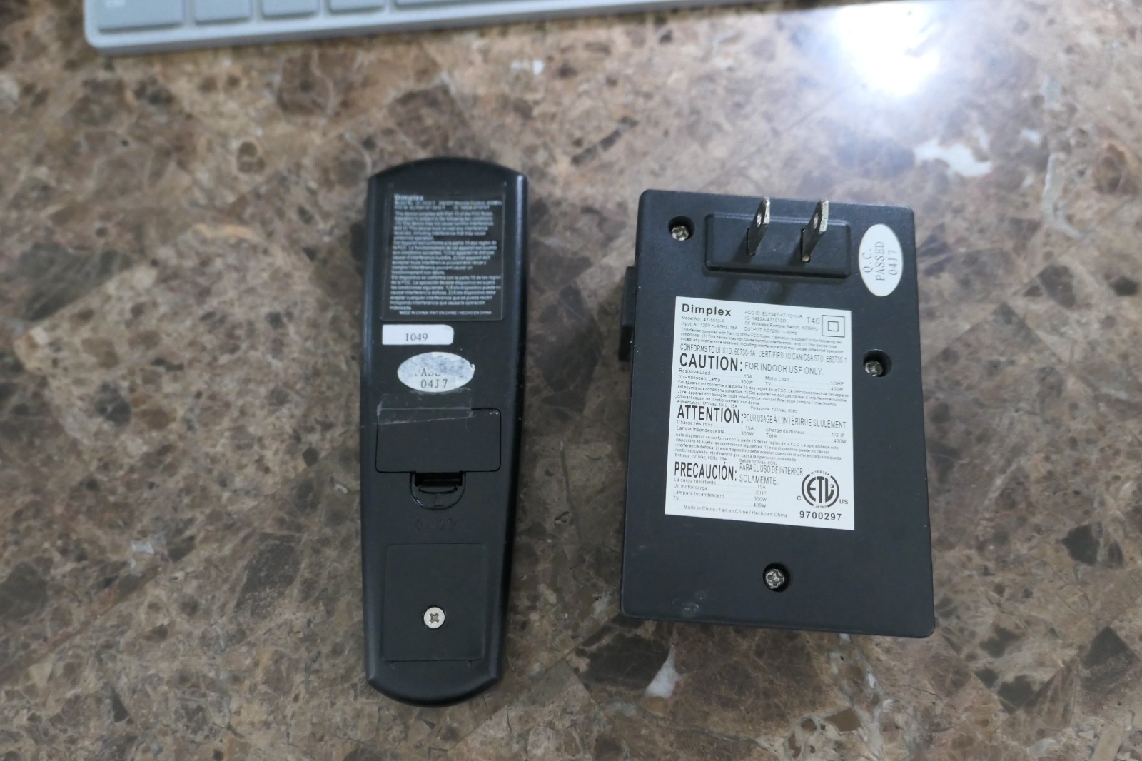Dimplex RF Remote Control Switch Set 47-1010-T 47-1010-R Fireplace Plug & Remote