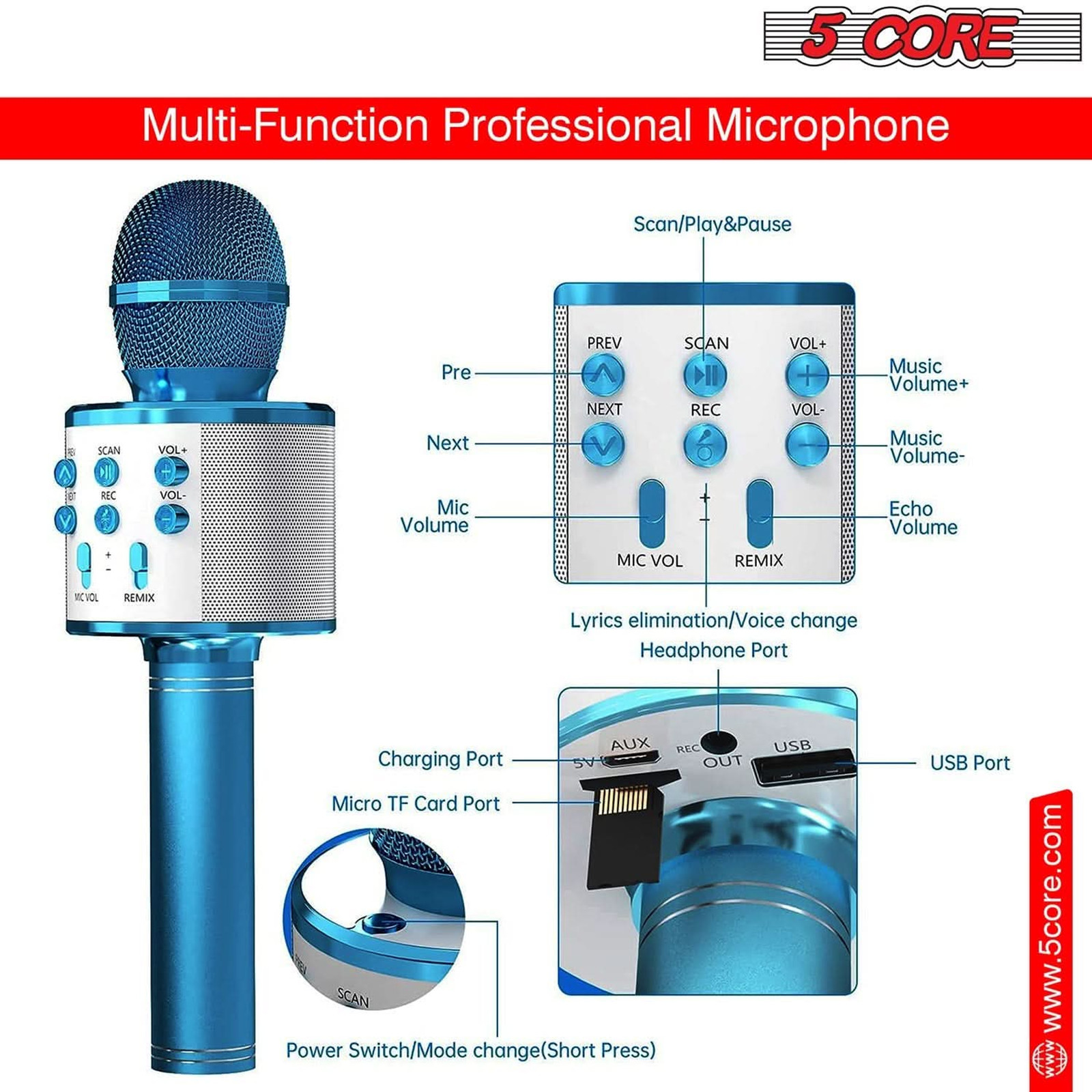 Wireless Karaoke Microphone Bluetooth Mic Portable Handheld Microfonos