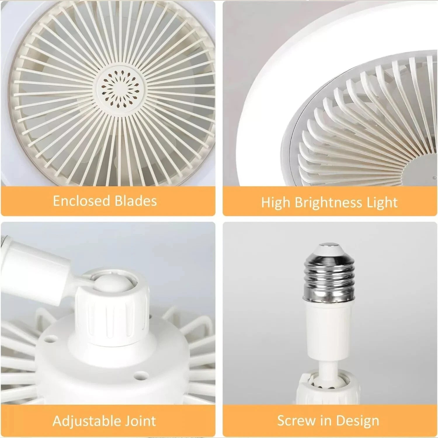 10" Adjustable E27 Socket Ceiling Fan Light 3-Color Temp LED Chandelier w/Remote