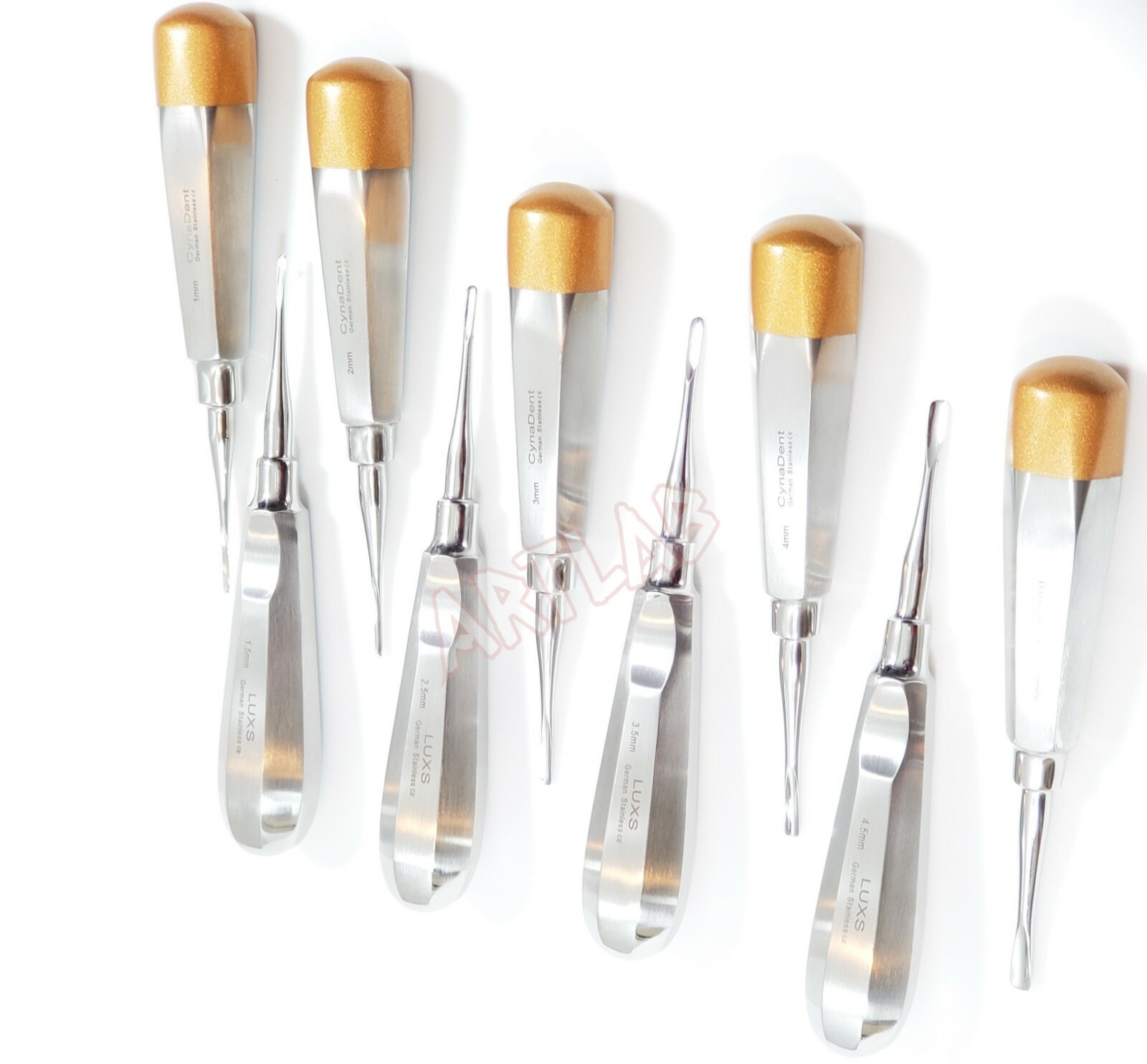 NEW GERMAN 9 PCS STRAIGHT DENTAL SURGERY EXTRACTION LUXATING ELEVATOR (GOLD)