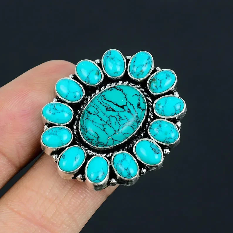 Sleeping Turquoise Ring 925 Sterling Silver Band& Statement Handmade All Size