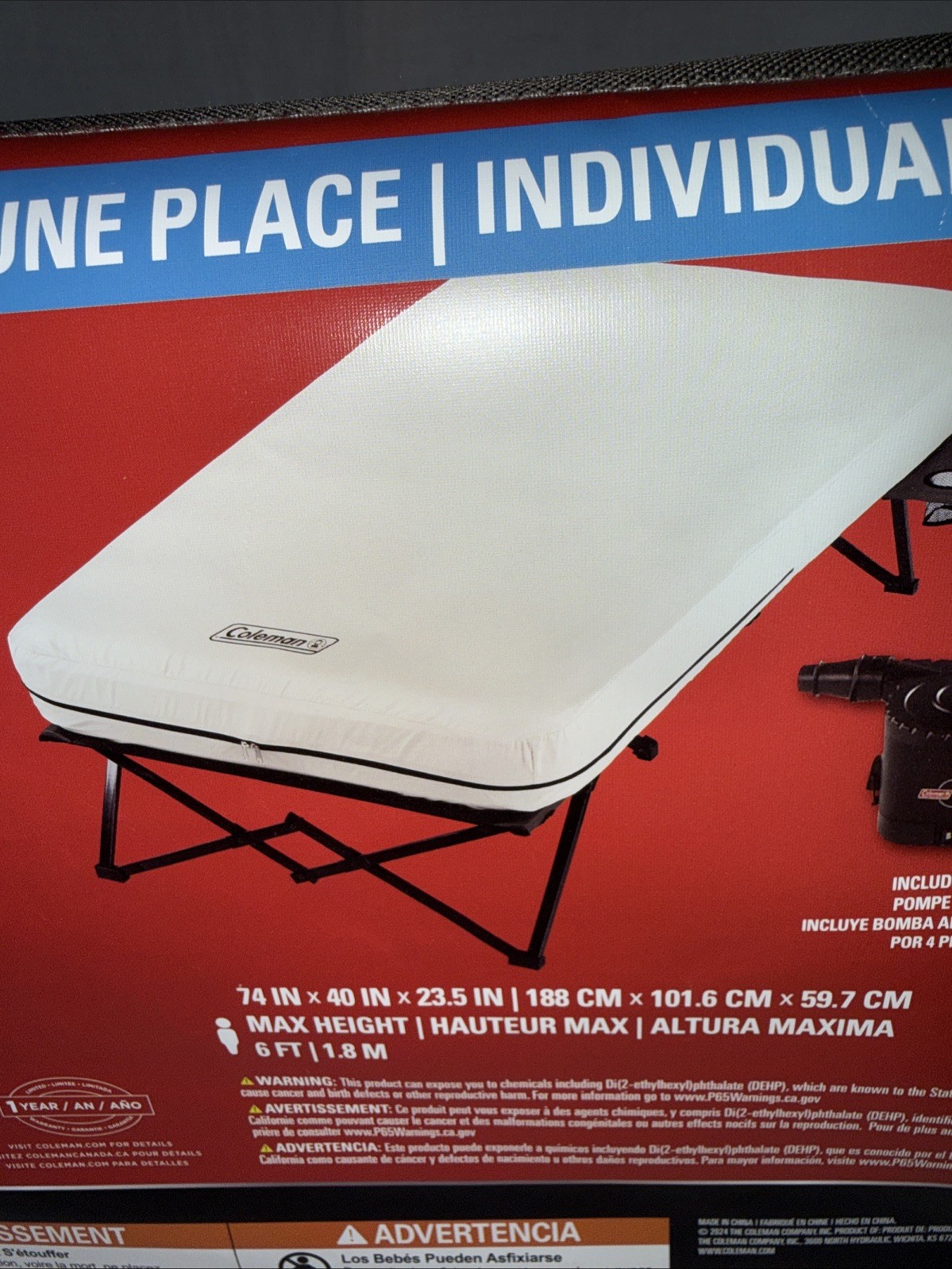 Coleman twin cairbad cot with 4d pump NWT New Unopened 4D
