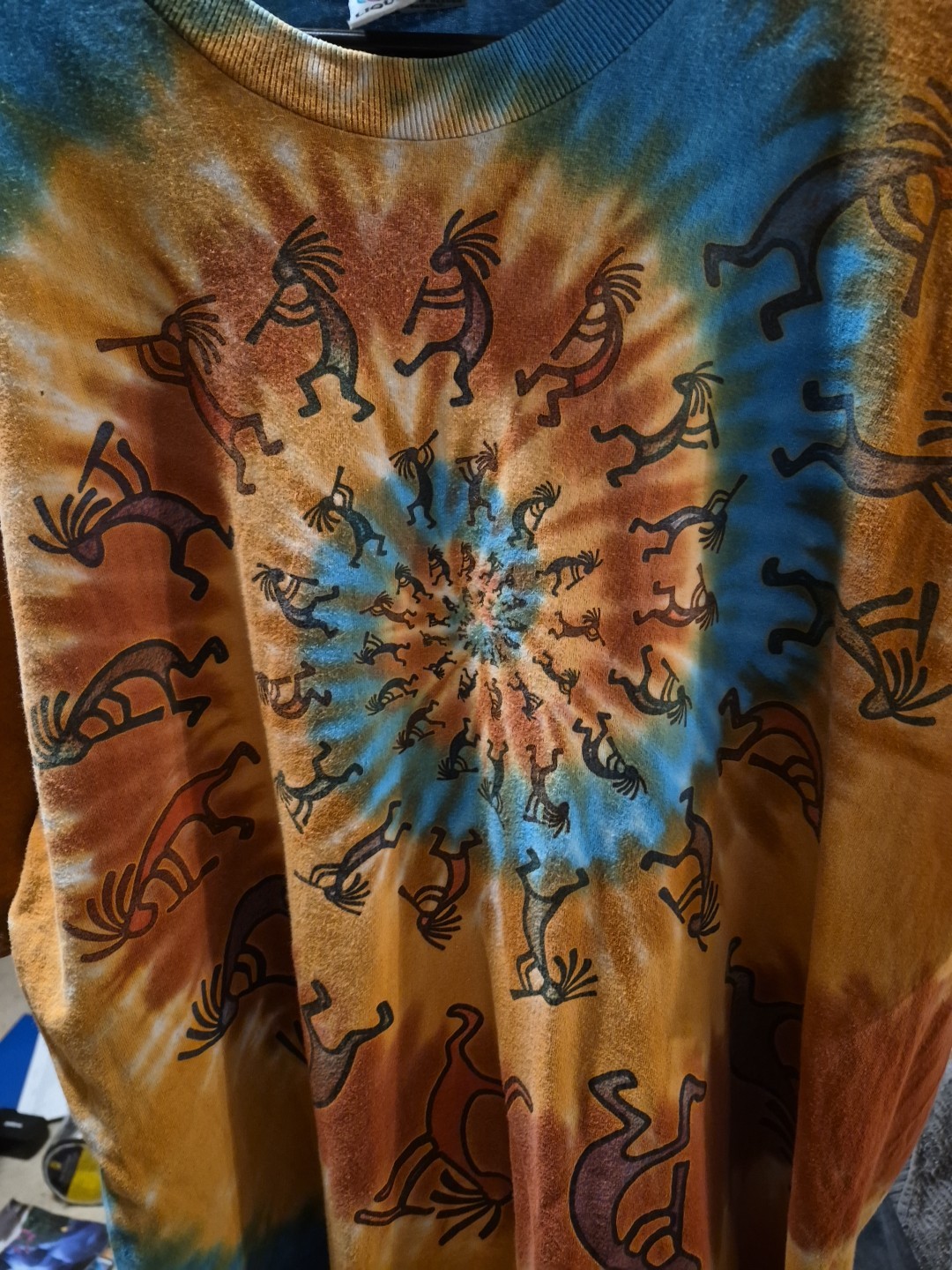 Tye-Dyed Vintage Kokopelli XL Southwestern Native Grateful Dead Liquid Blue
