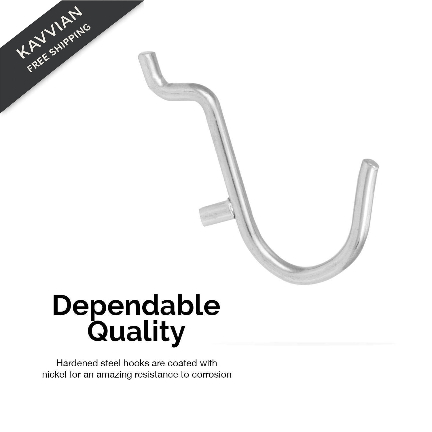Hiltex 53106 Pegboard Hook Assortment Set, 50 Piece 50 Hooks, Silver