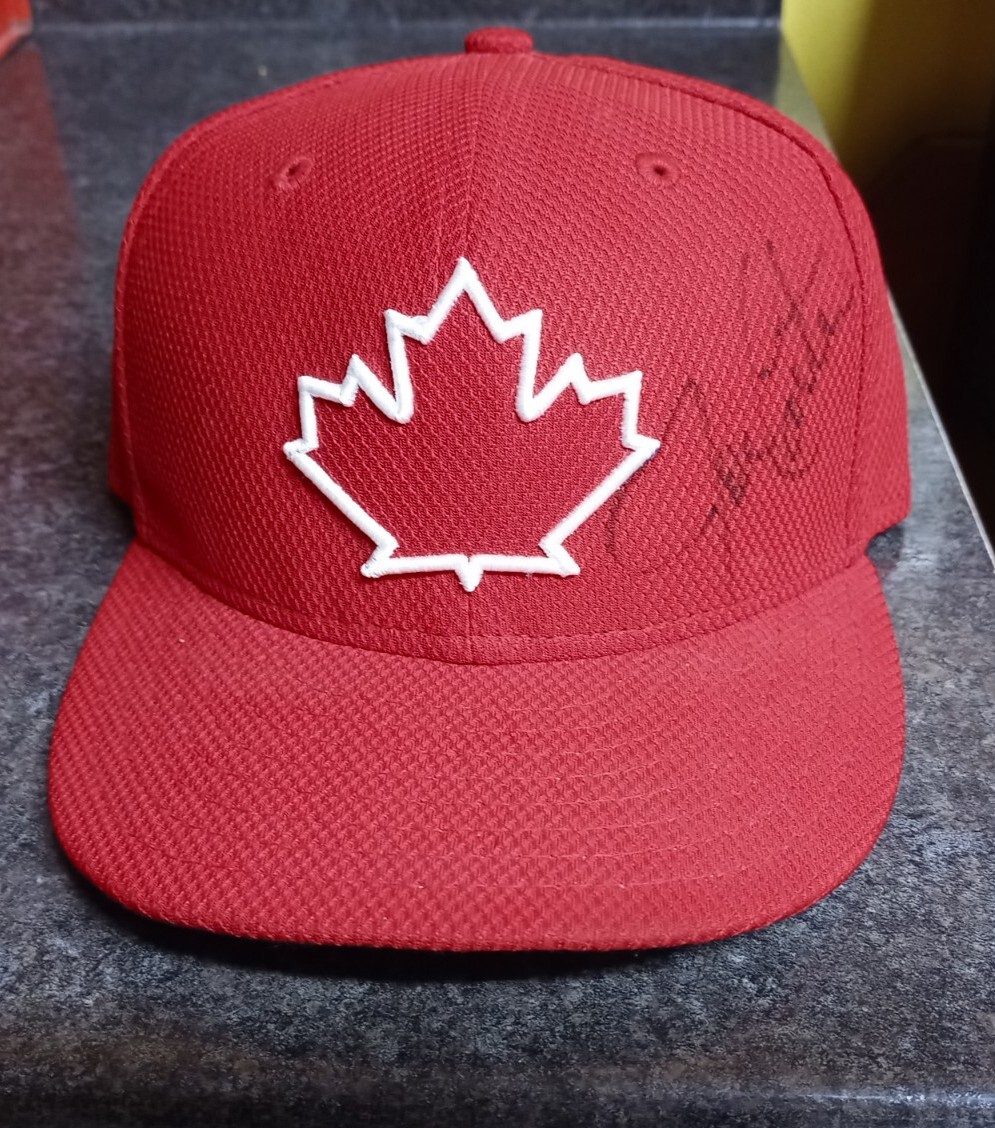 Joe Carter Autographed Toronto Blue Jays Canada Day Hat, New Era Fitted 6 3/4