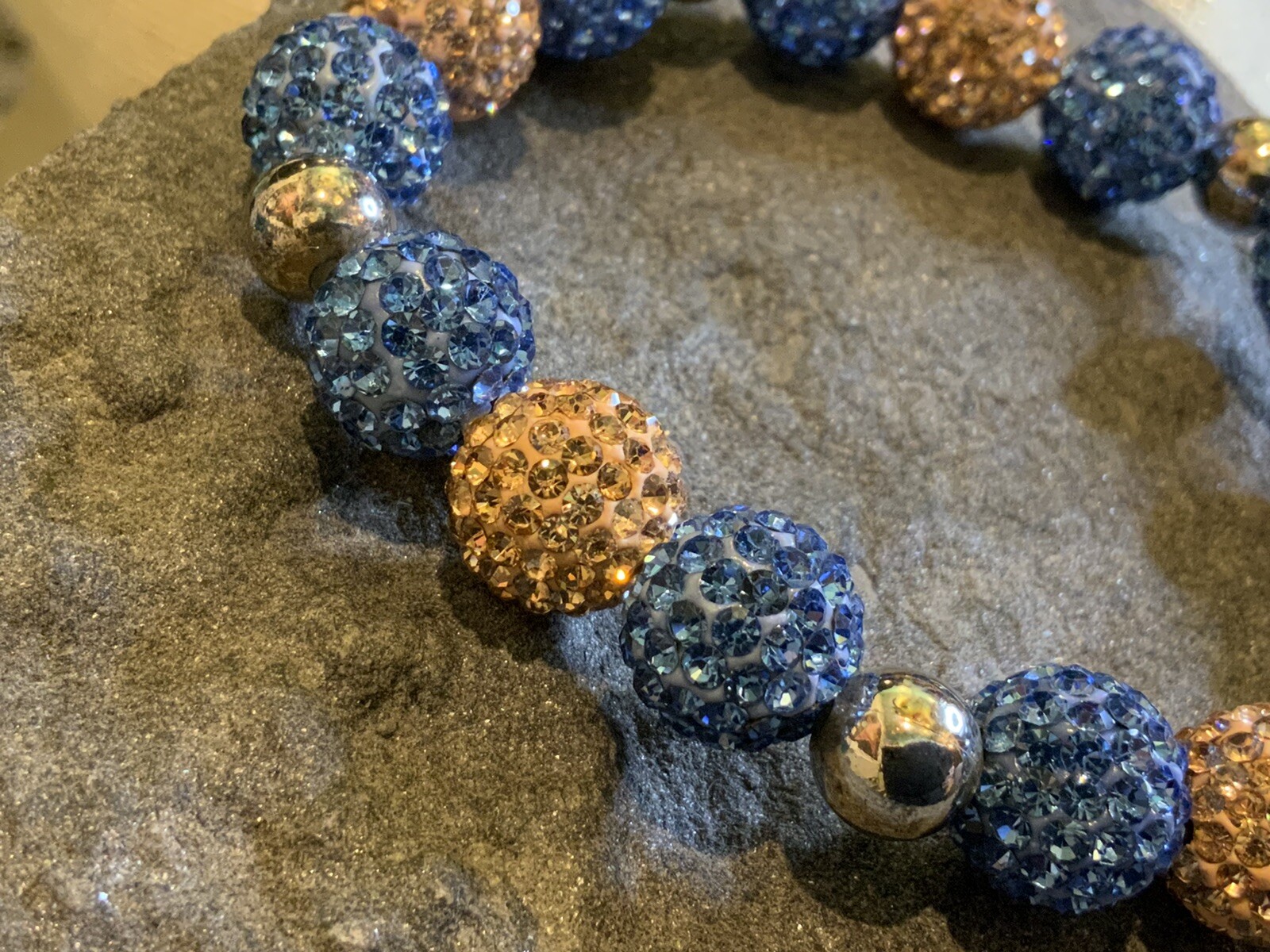 Shamballa Stackable Bracelet 10mm Beads - Handmade Periwinkle Blue And Cream