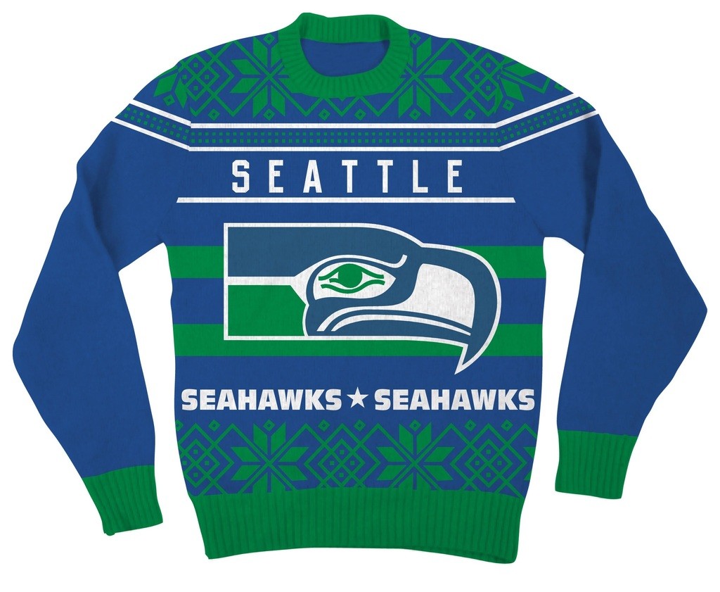 Adult Mens Seattle Seahawks Blue Football Ugly Christmas Sweater Halloween S-3XL