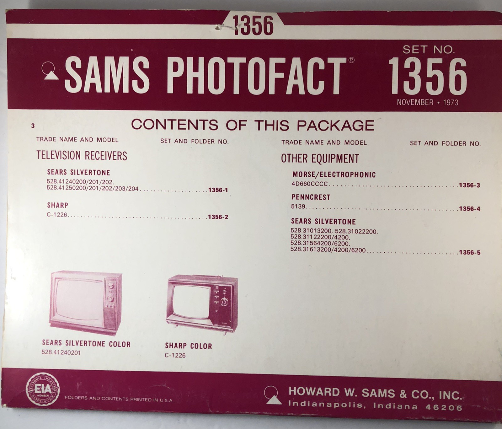 SAMS PHOTOFACT FOLDER SET NO. 1356, 1973, SCHEMATICS & SERVICE MANUALS