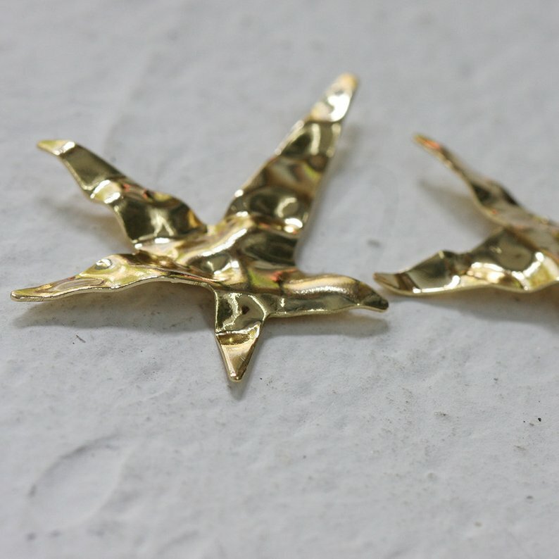 One Piece Gold Plated Textured and Waved Star Charm - 41.8x34.2mm (CW-4085C)