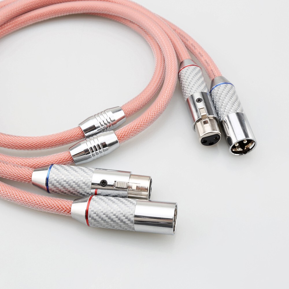 Pair 124cores Pure Solid Silver  XLR Balanced Cable Hifi Audio Carbon Fiber Plug