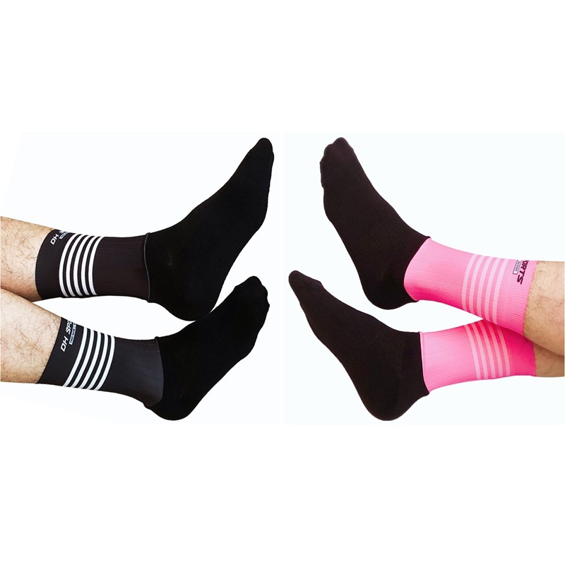 2Pairs Cycling Socks Riding Bicycle Bike Sports Ankle Socks XC MTB Pink Black