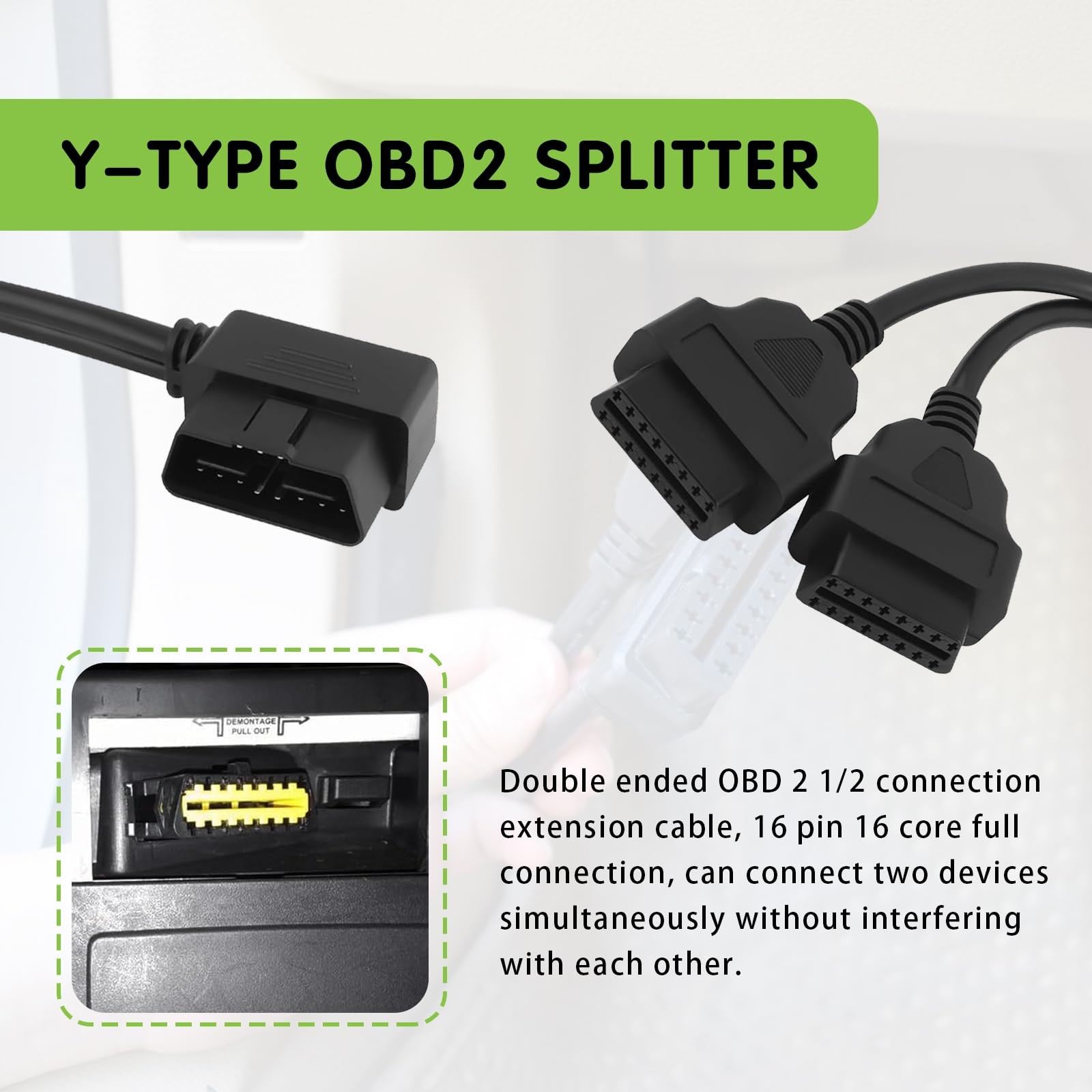 ijuicy OBD2 16 Pin Splitter, OBD II Splitter Extension, 1 Male to 1 PC, Black