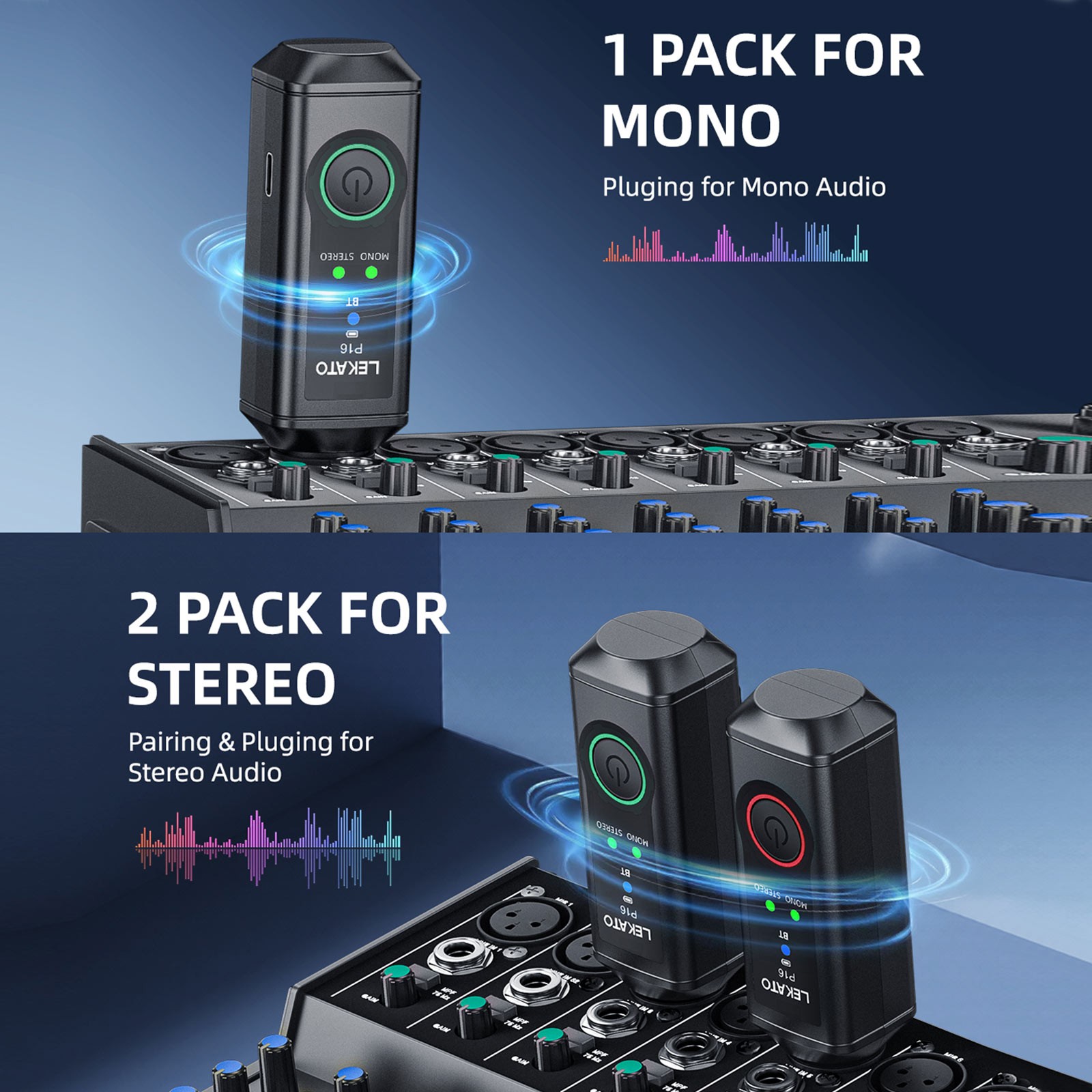 LEKATO XLR Wireless Bluetooth Receivers Wireless Adapter 2 Pack for Stereo