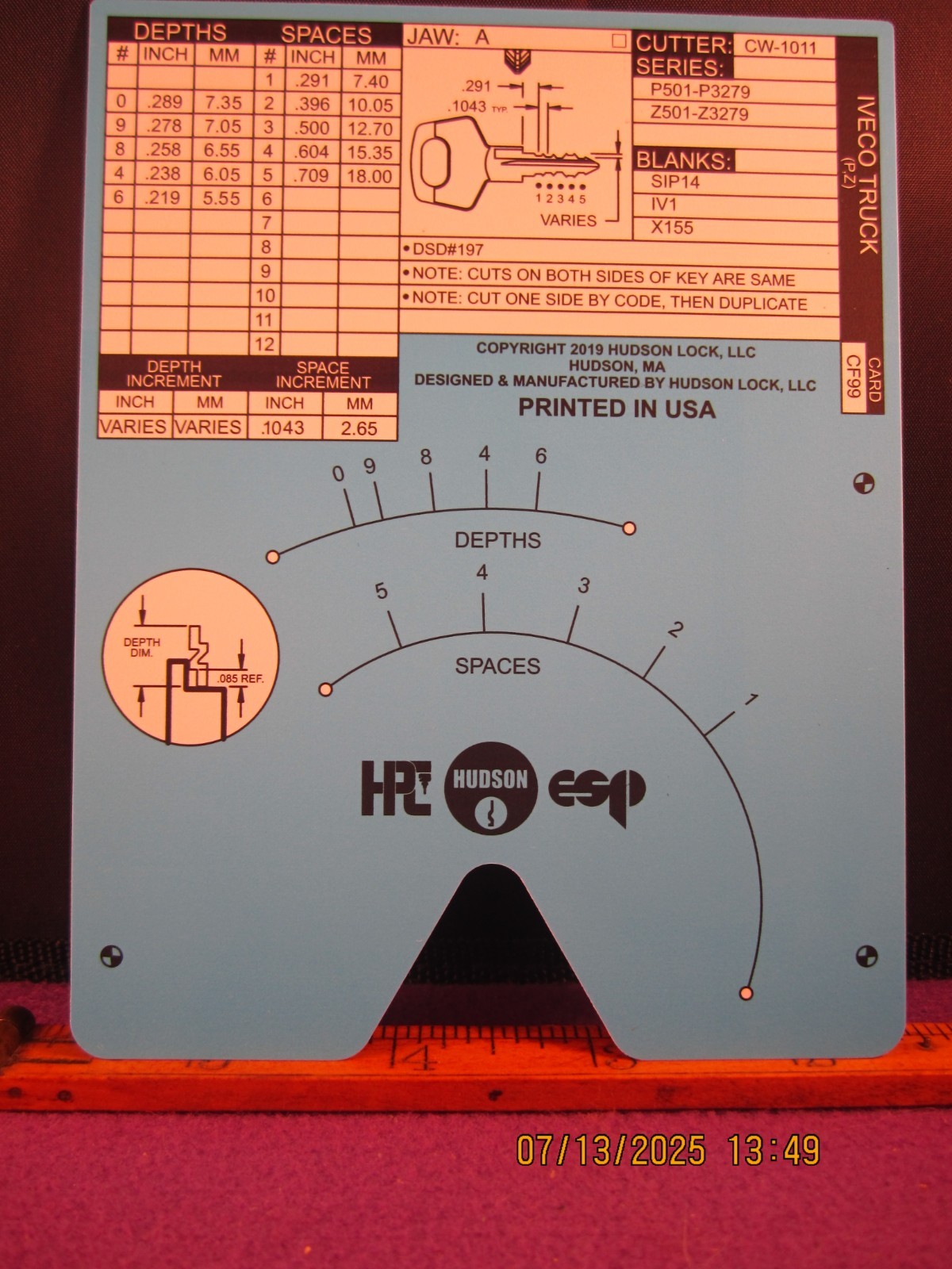 HPC 1200 BLITZ KEY CODE CARD CF 99  ( IVECO TRUCK PZ ) BRAND NEW