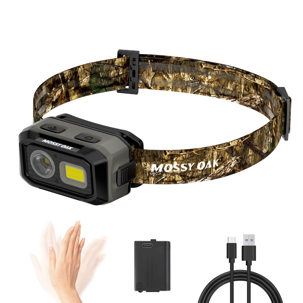 Mossy Oak LED Headlamp Motion Sensor Dual Power Source Head Light 4 Modes