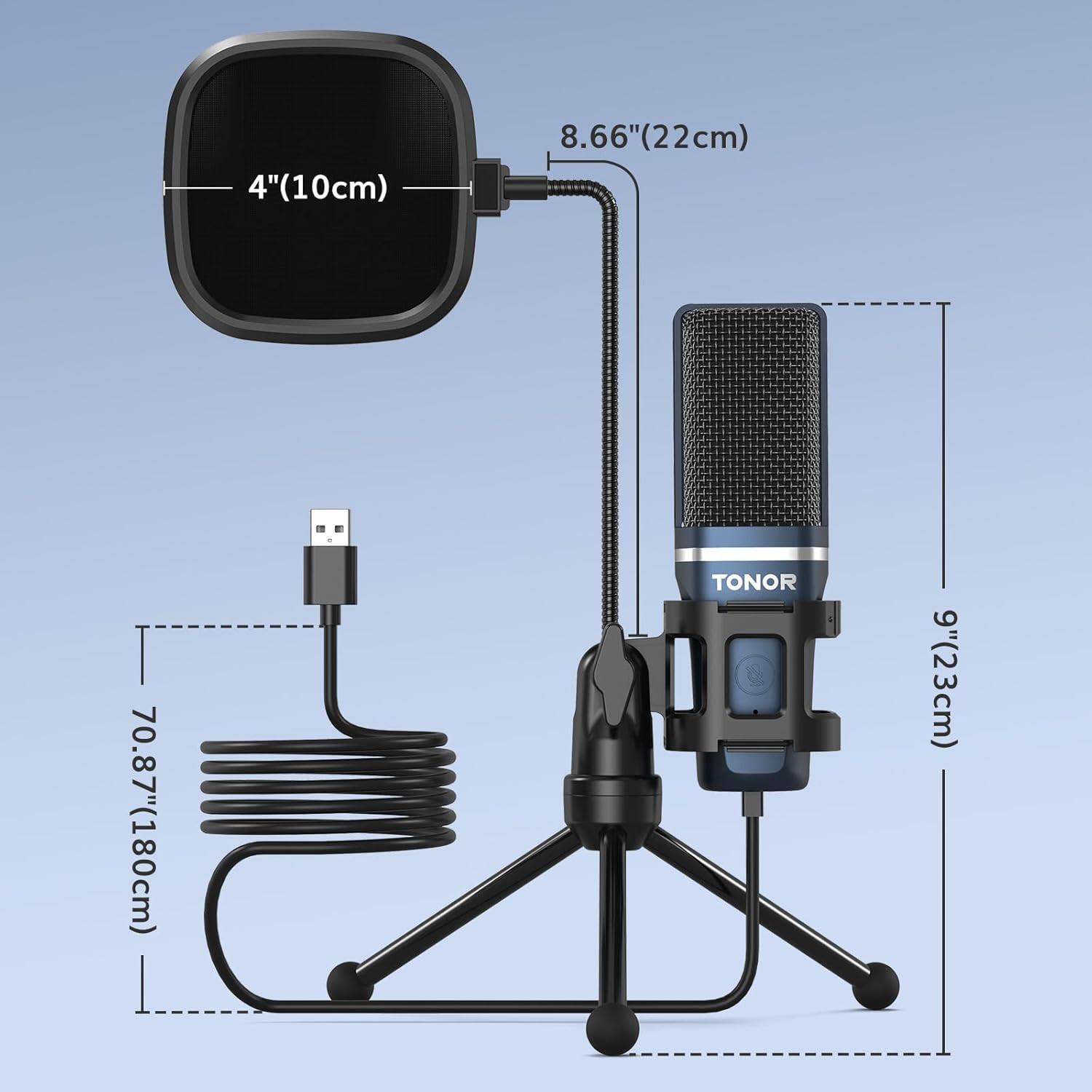 TONOR TC-777 Podcast Microphone, USB Computer Microphone, Cardioid Condenser PC