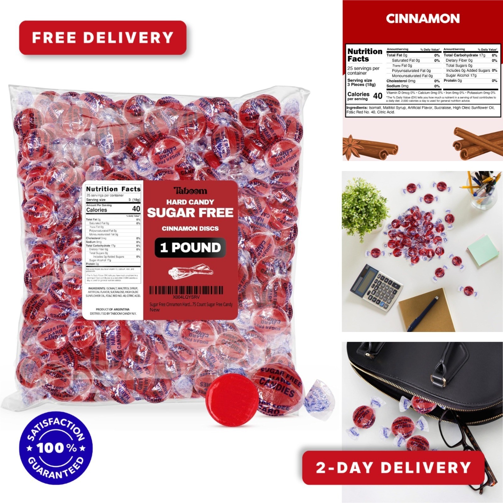 Sugar Free Hot Cinnamon Hard Candy Discs - 1 Pound - Taboom