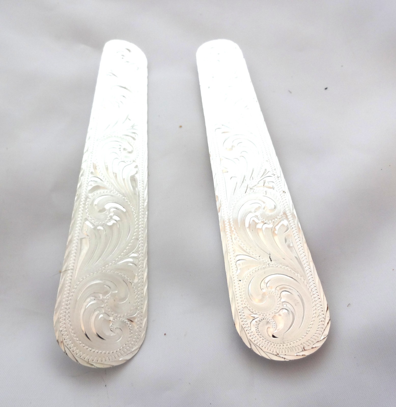 Pair Sm Dog Ear Bar Headstall Hansen Western Gear Screw Back Silver Plate Horse