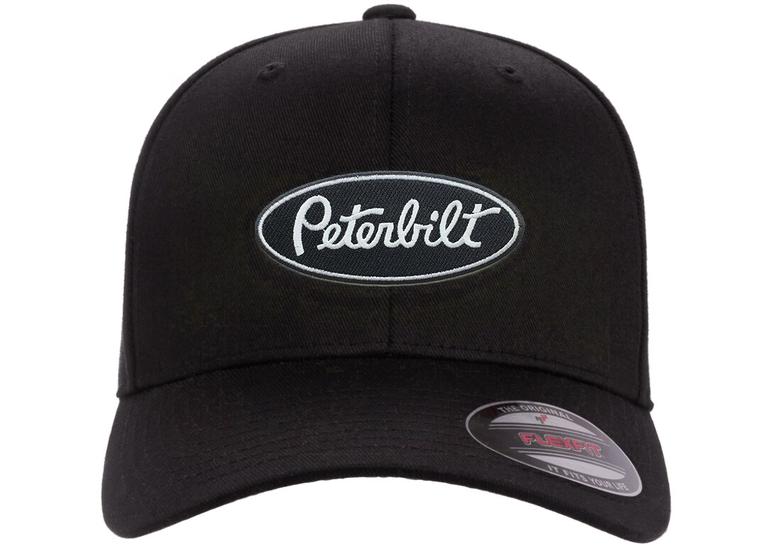 PETERBILT TRUCK BLACK Embroidered Patch CURVED or FLAT BILL FLEXFIT HAT