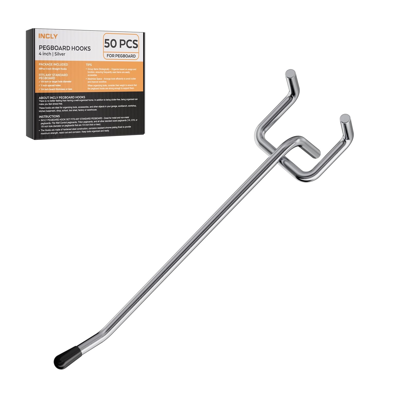 50 Pack Pegboard Hooks, 4 Inch Metal Peg Board Hooks Accessories