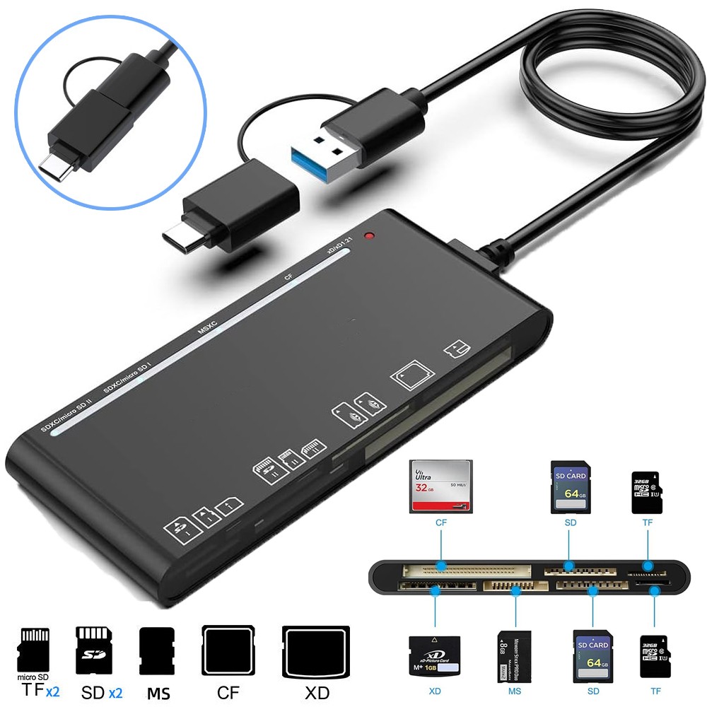 USB 3.0 Memory Card Reader Adapter Hub, for SD, CF, TF, Micro SD, XD, MS 7 in 1