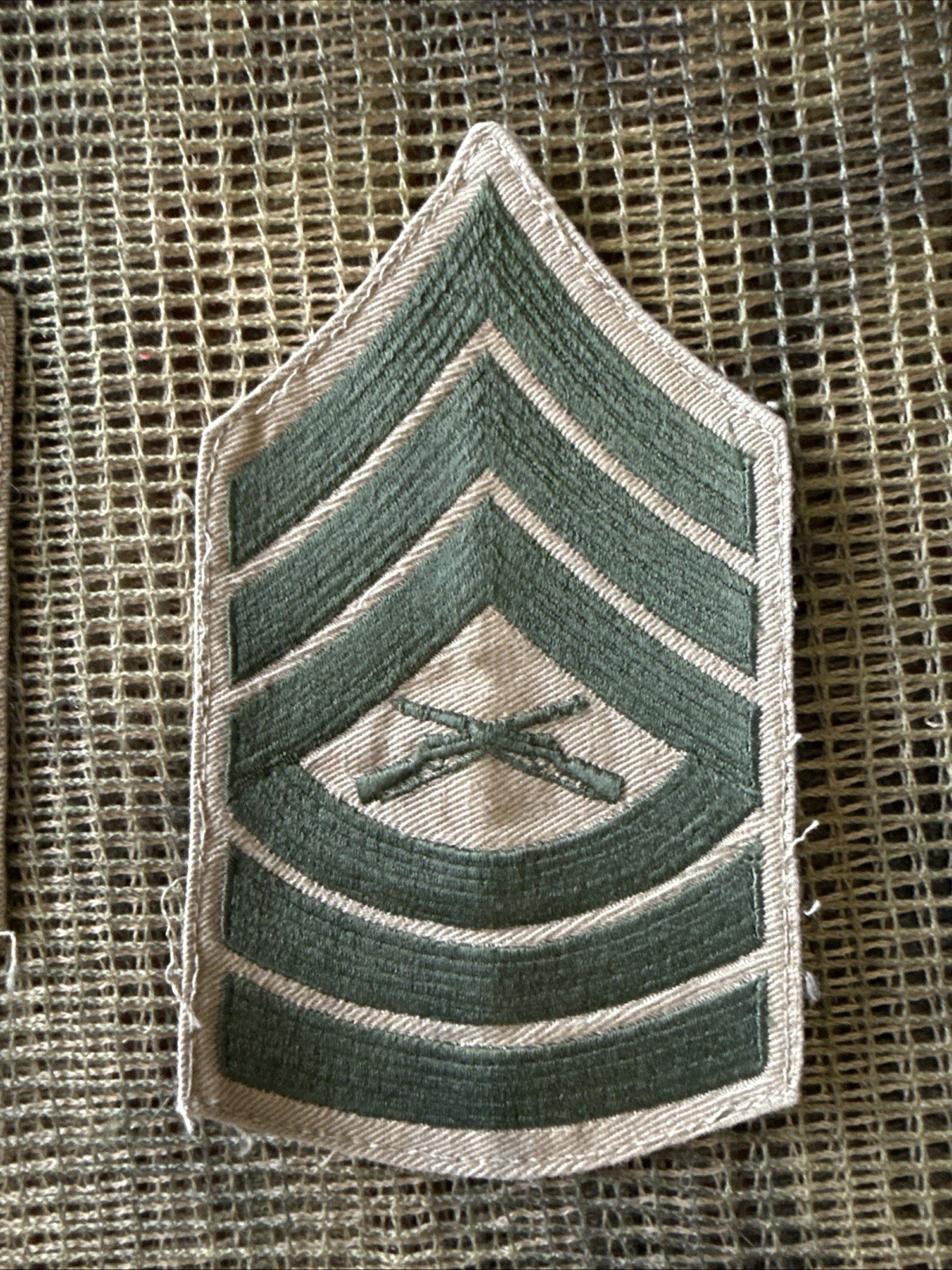 US Marine Corp Master Sergeant MSGT Chevron Set Khaki Worn/sewn