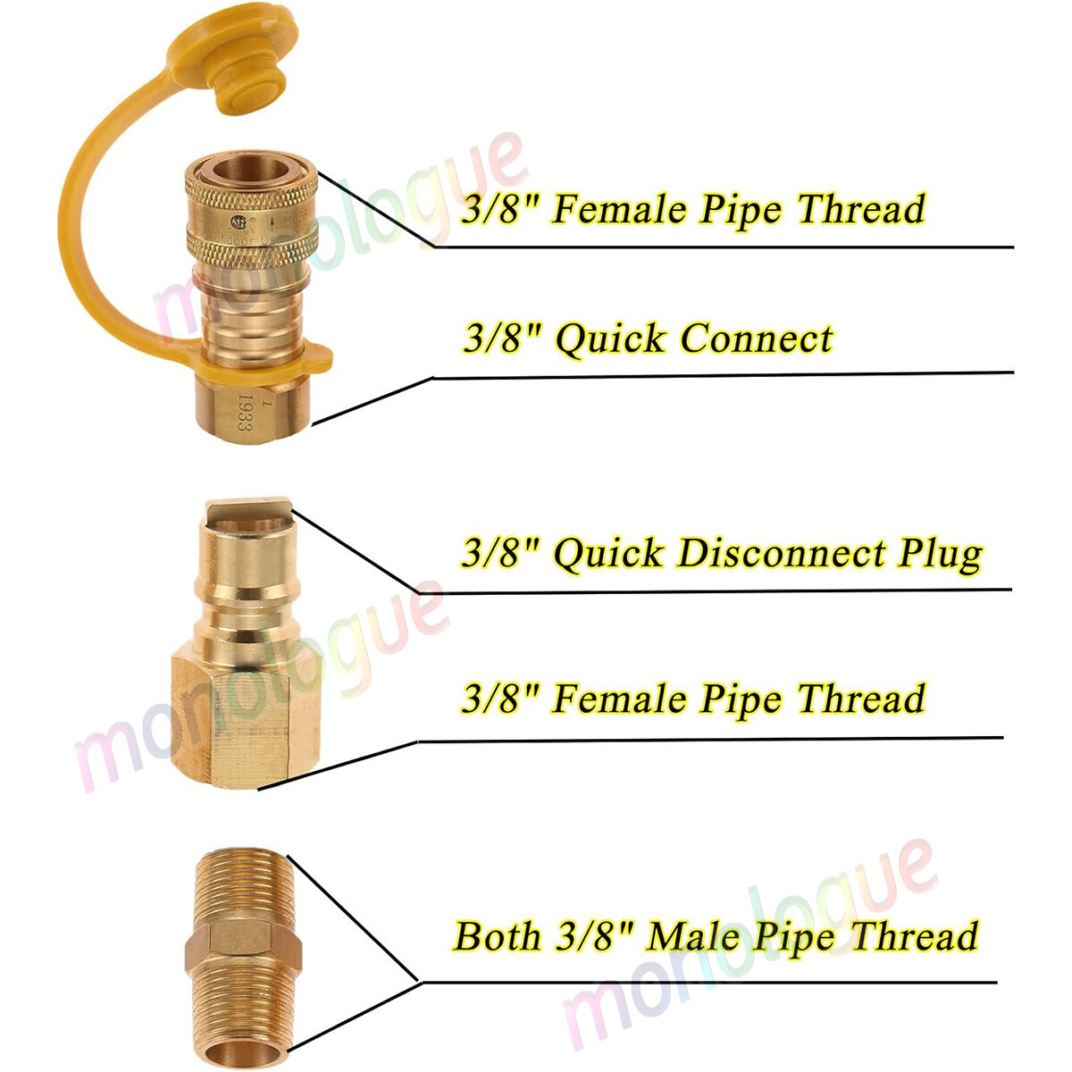 3/8" Propane Gas Quick Connect Disconnect Fittings Kit Adapter For 1LB Gas Grill