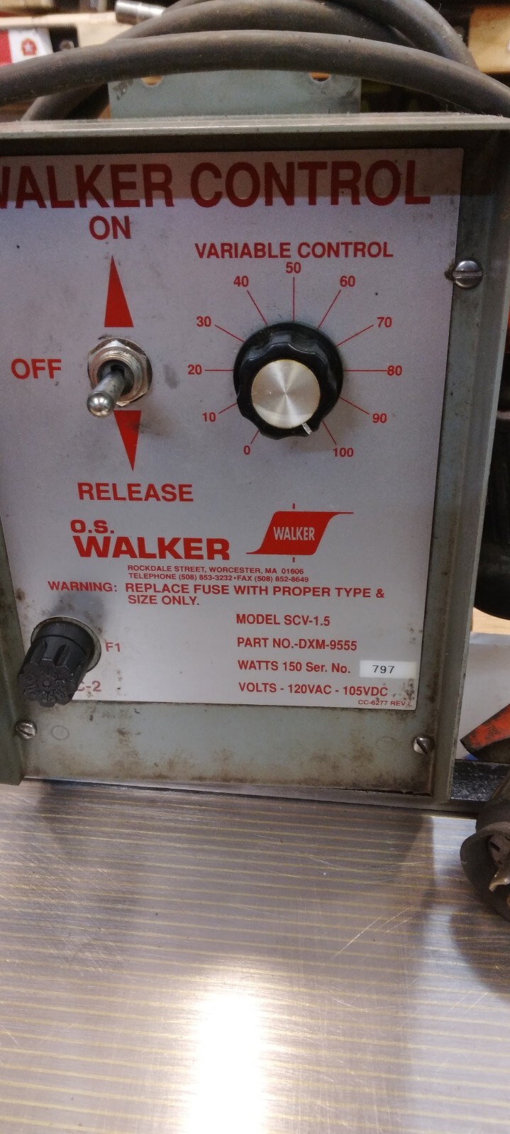 Walker 6x12 electro chuck w/  variable control rectifier.