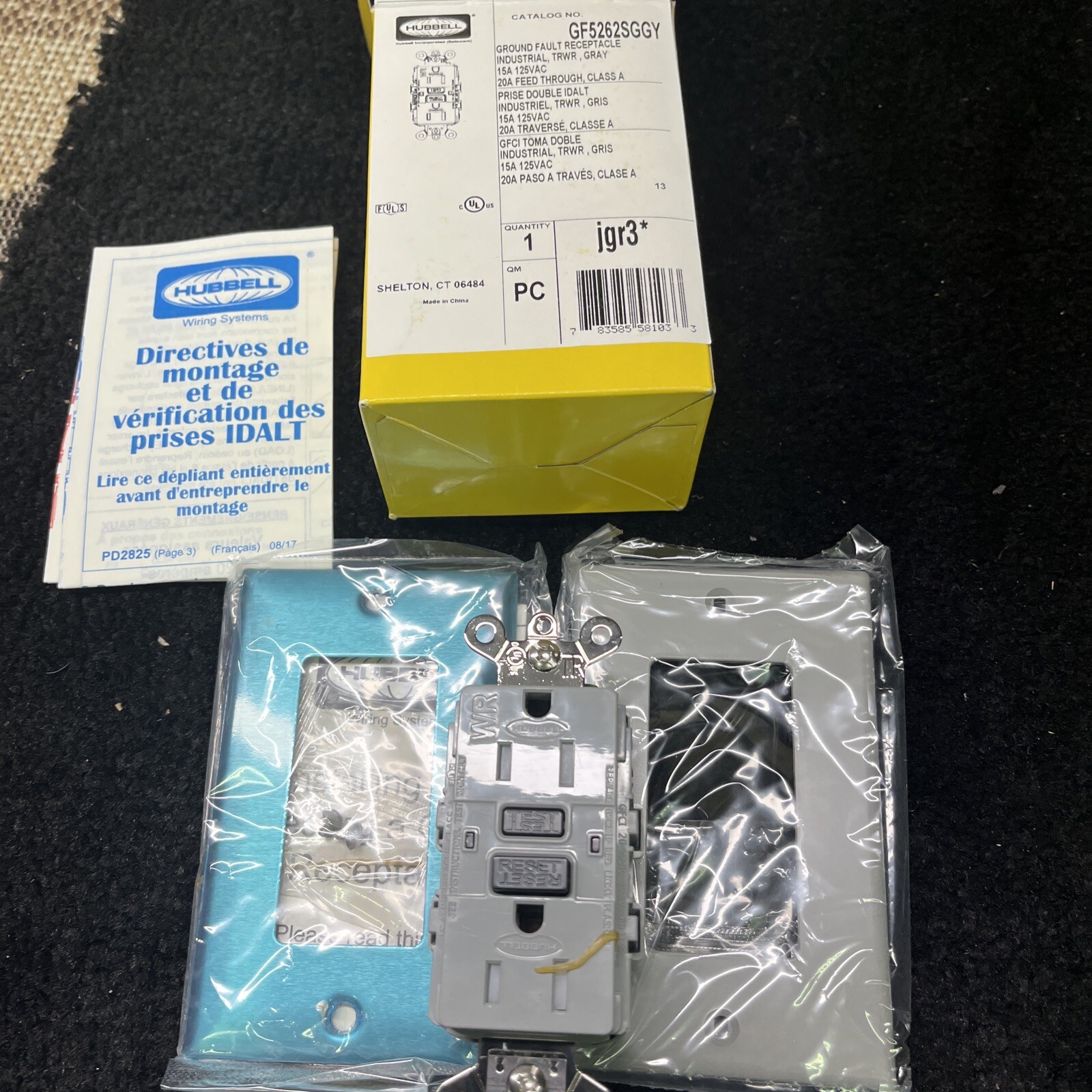(UP TO 70) **NEW** HUBBELL GF5262SGGY GFCI Receptacle,15A,125VAC,5-15R,Gray