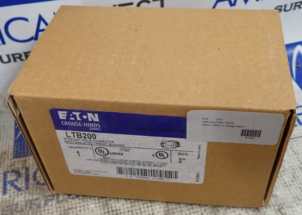 NEW Eaton LTB200 Straight Male Connector w/ Insulated Throat Bushing