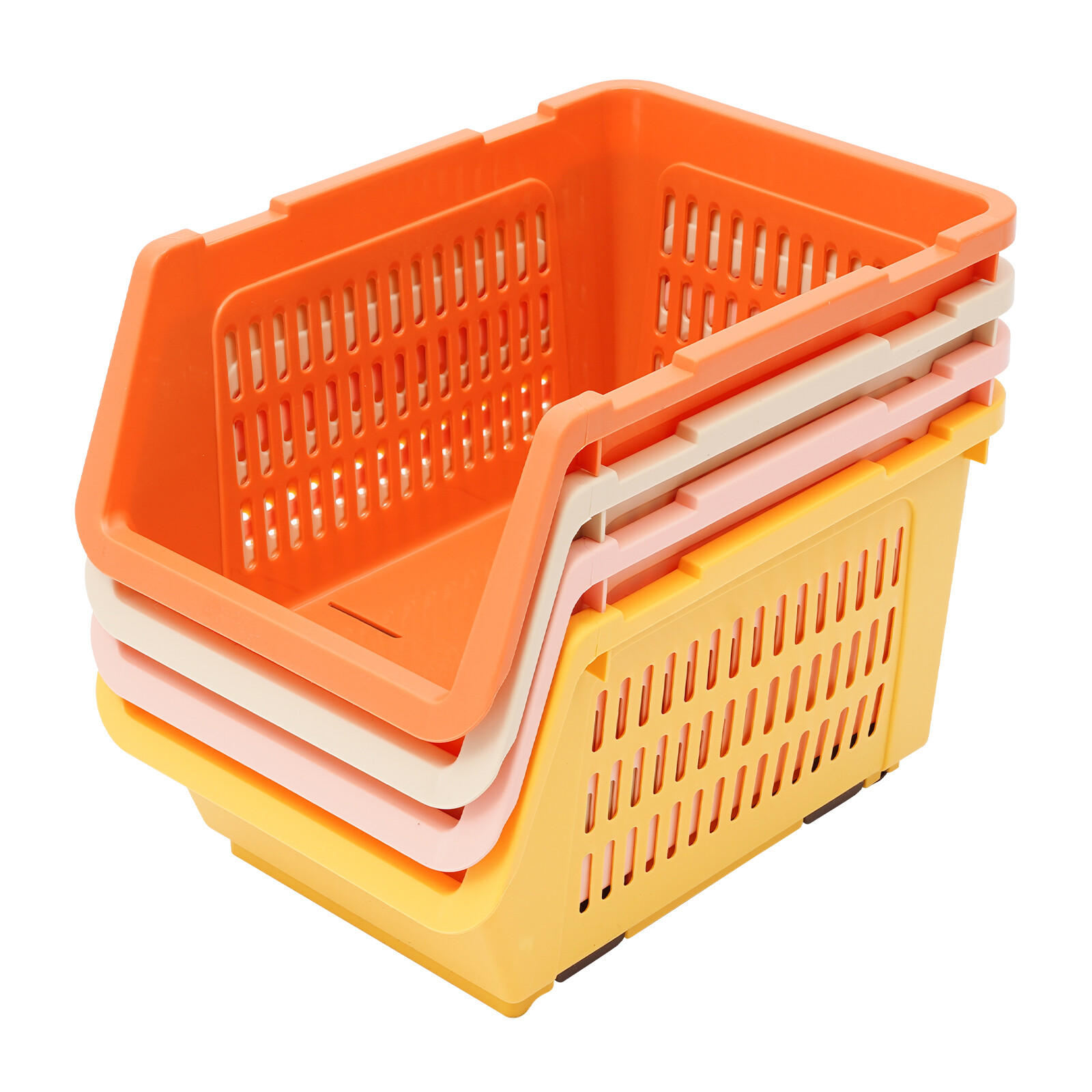 4PACK Household Plastic Storage Baskets, Small Pantry Organizer Bins Stackable