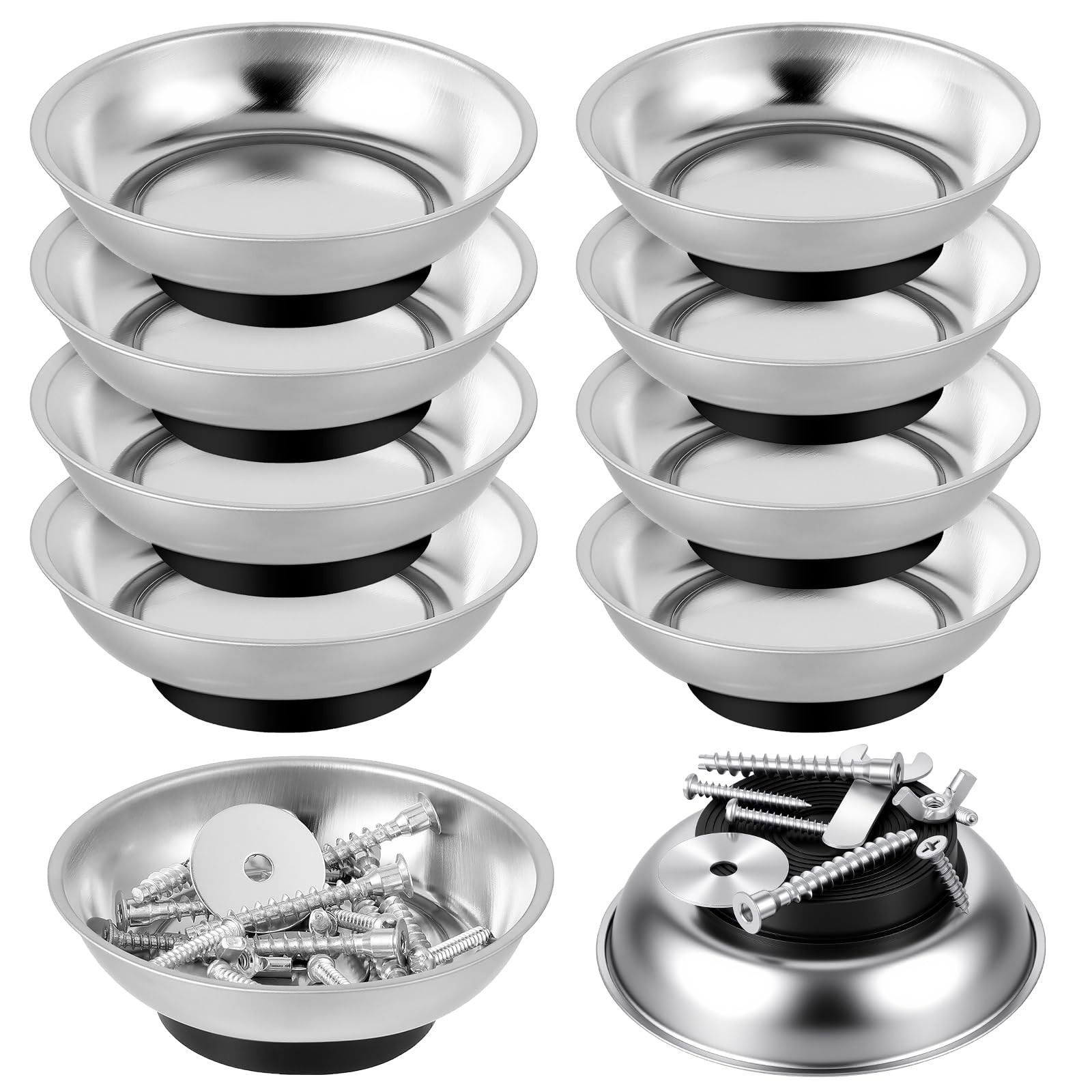 8 Pack 3 Inches 4 Inches Round Magnetic Tray, Stainless Steel Magnetic Bowl, ...