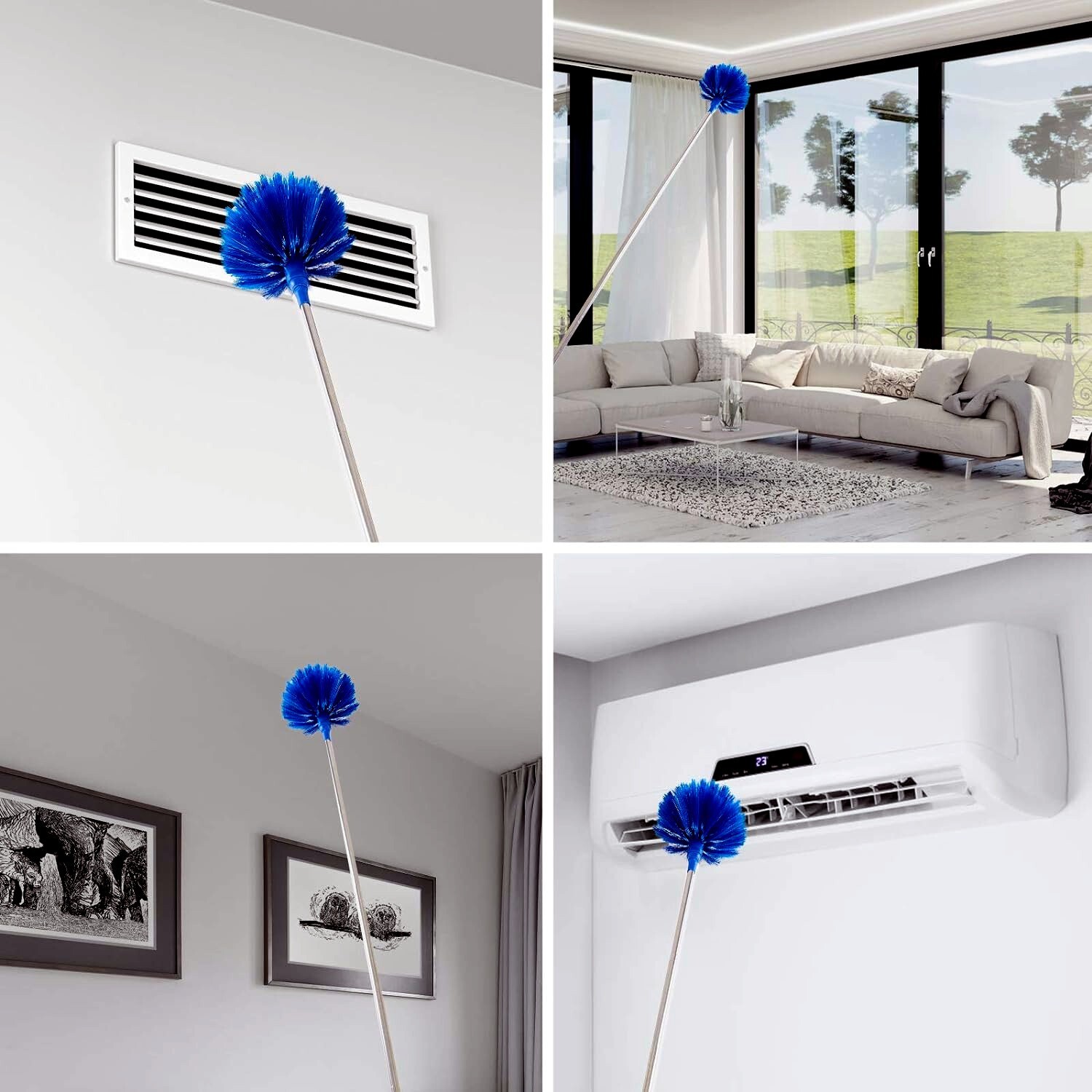 Microfiber Ceiling Fan Duster & Cobweb Cleaning Brush Cleaner Kit Extension Pole